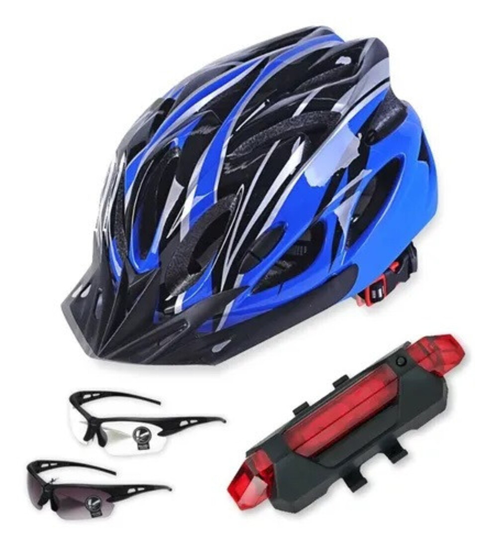 Foto 4 pulgar | Casco de Bicicleta Malubero color Azul con Luz Recargable Usb