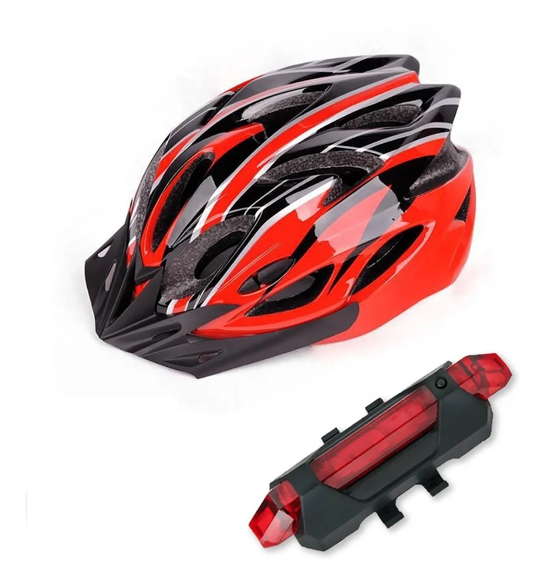 Casco de Bicicleta más Luz de Bicicleta Recargable Usb Malubero color Rojo