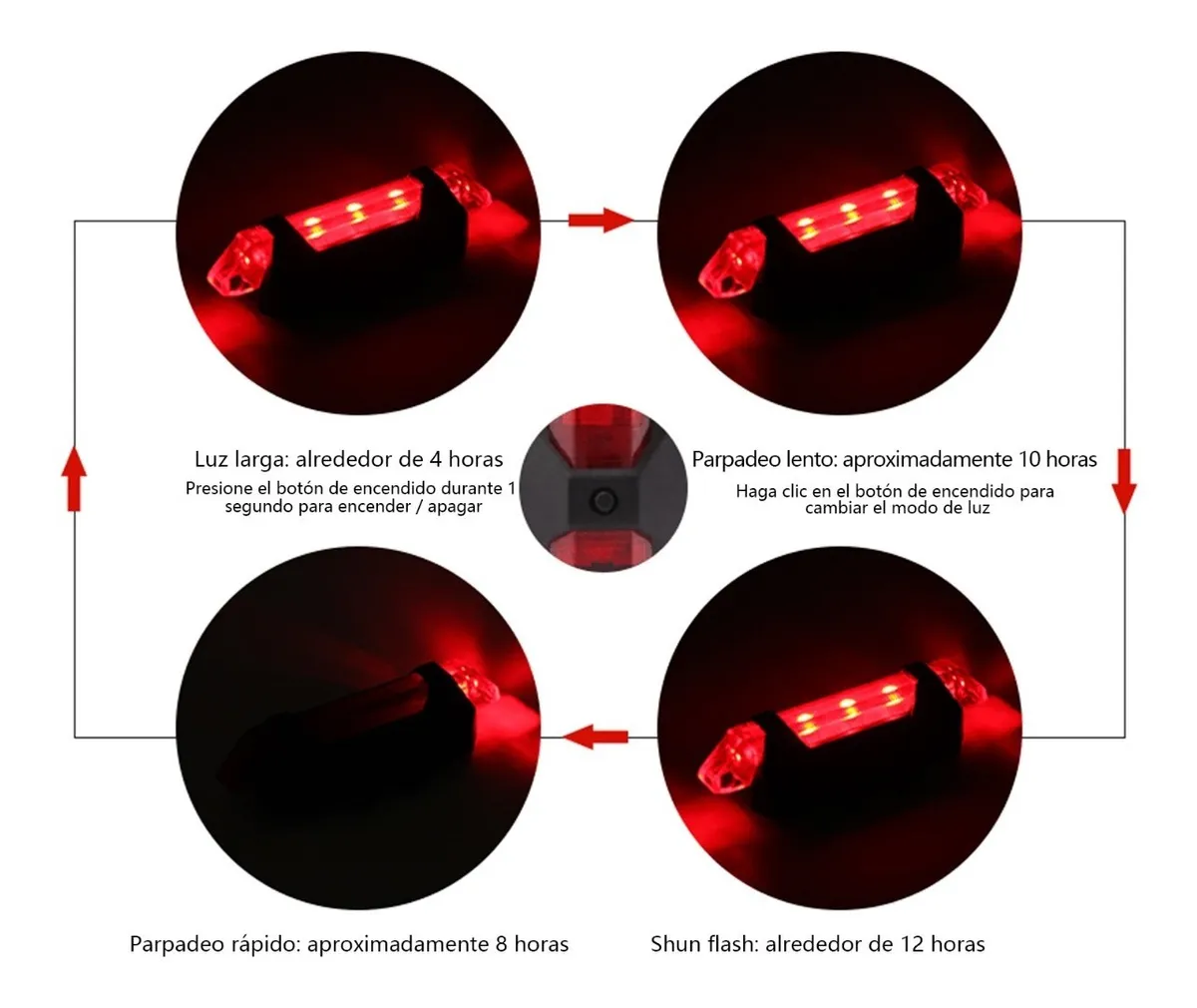 Foto 3 | Casco de Bicicleta más Luz de Bicicleta Recargable Usb Malubero color Rojo