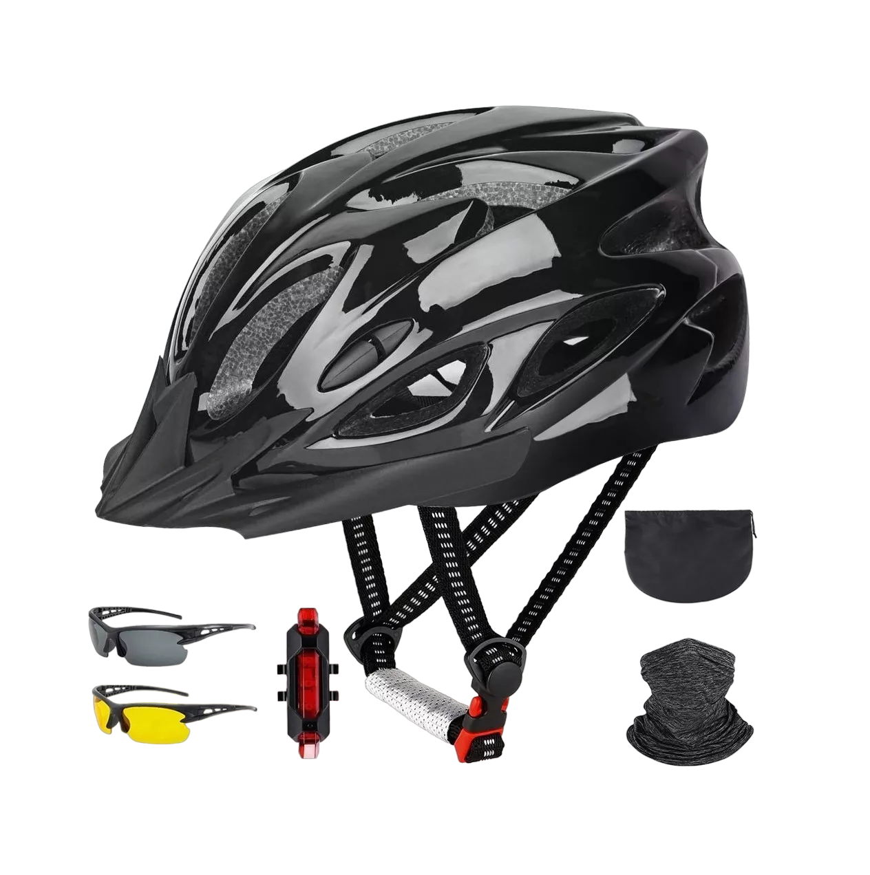 Kit Casco de Bicicleta Belug + Luz de Bicicleta + Gafas + Máscara color Negro