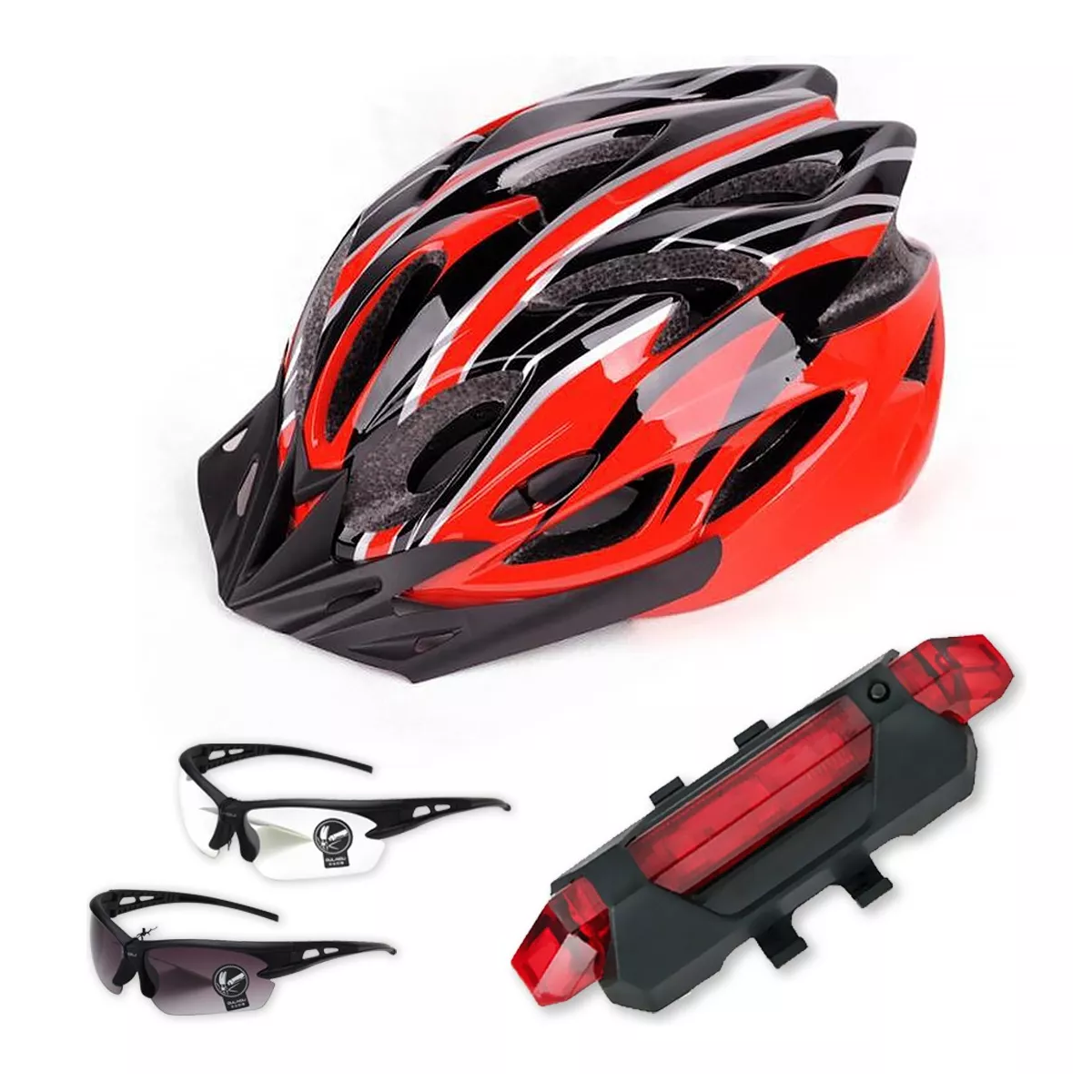 Foto 2 pulgar | Kit Casco De Bicicleta + Luz De Bicicleta Recargable Usb Talla L 4 pzs. Eo Safe Imports Esi-8778 Rojo