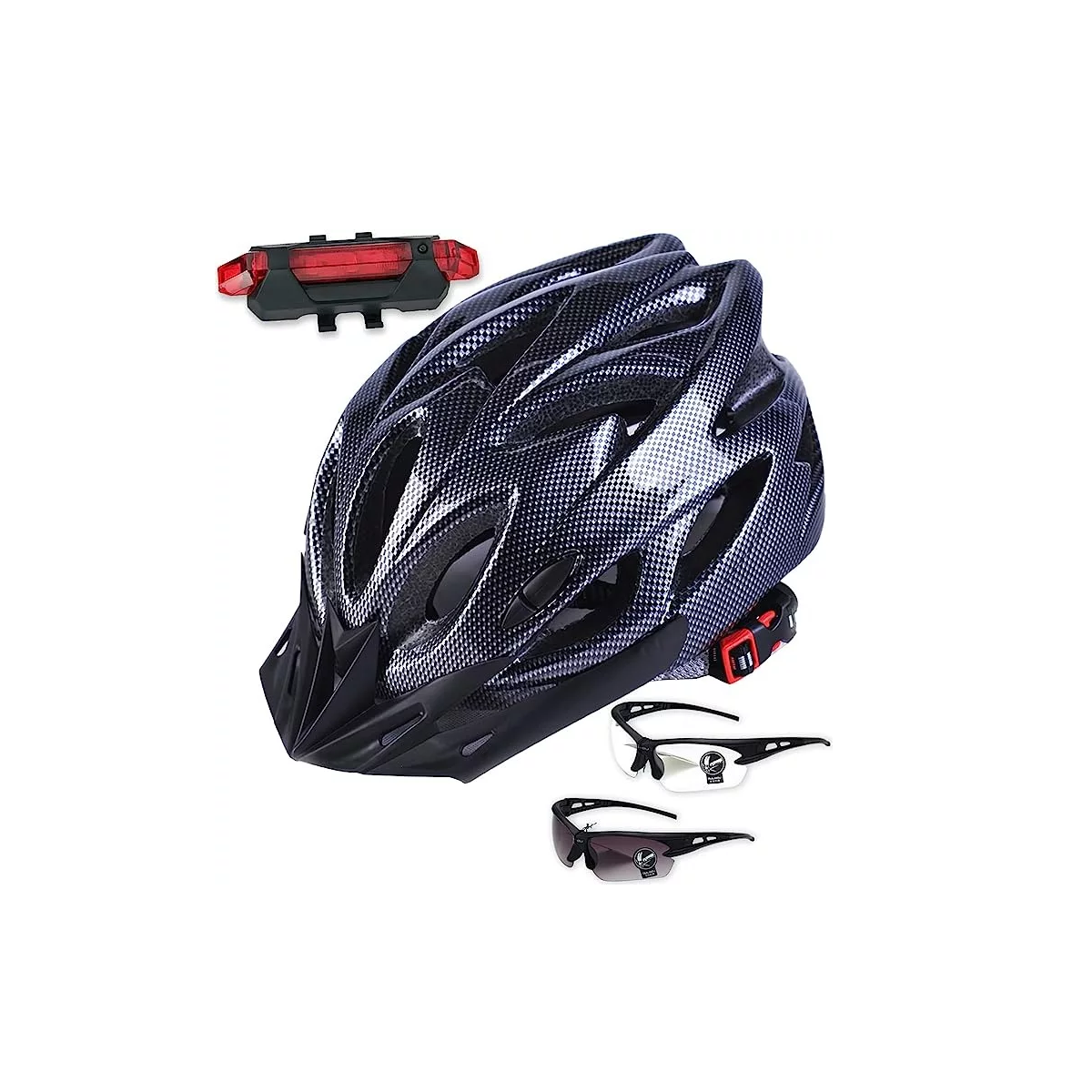 Kit Casco de Bicicleta + Luz Recargable Eo Safe Imports color Negro