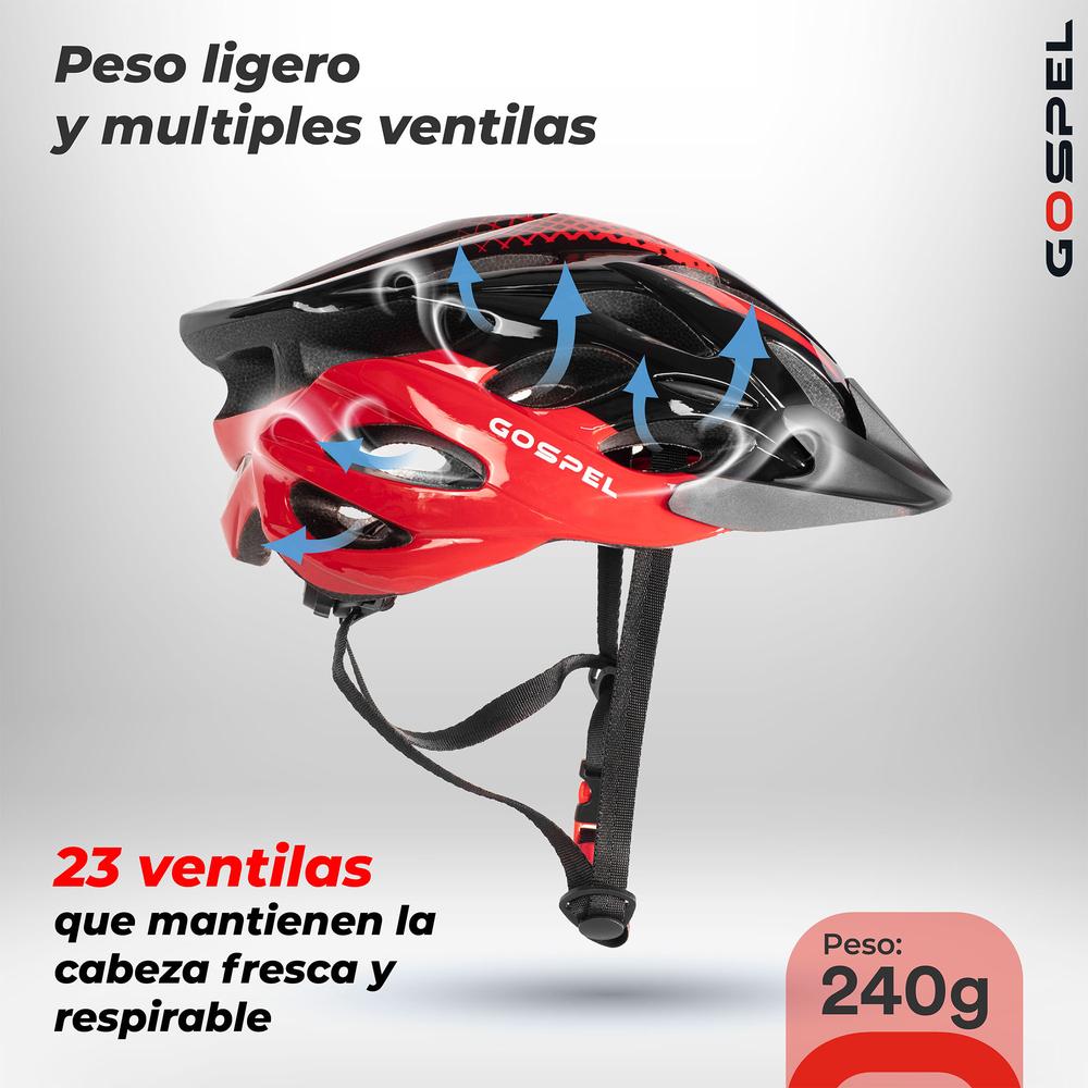 Foto 3 pulgar | Casco Gospel Con Luz Talla M Sl701 color Rojo con Negro para Bicicleta