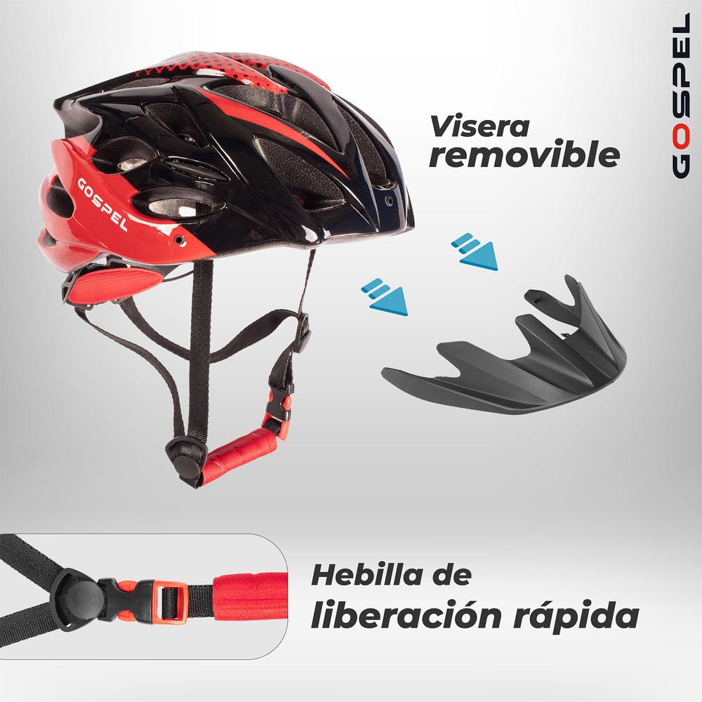 Foto 4 pulgar | Casco Gospel Con Luz Talla M Sl701 color Rojo con Negro para Bicicleta