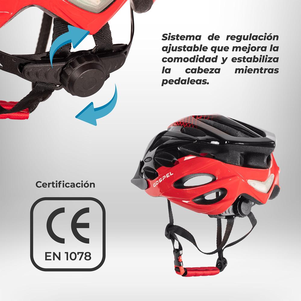 Foto 5 pulgar | Casco Gospel Con Luz Talla M Sl701 color Rojo con Negro para Bicicleta