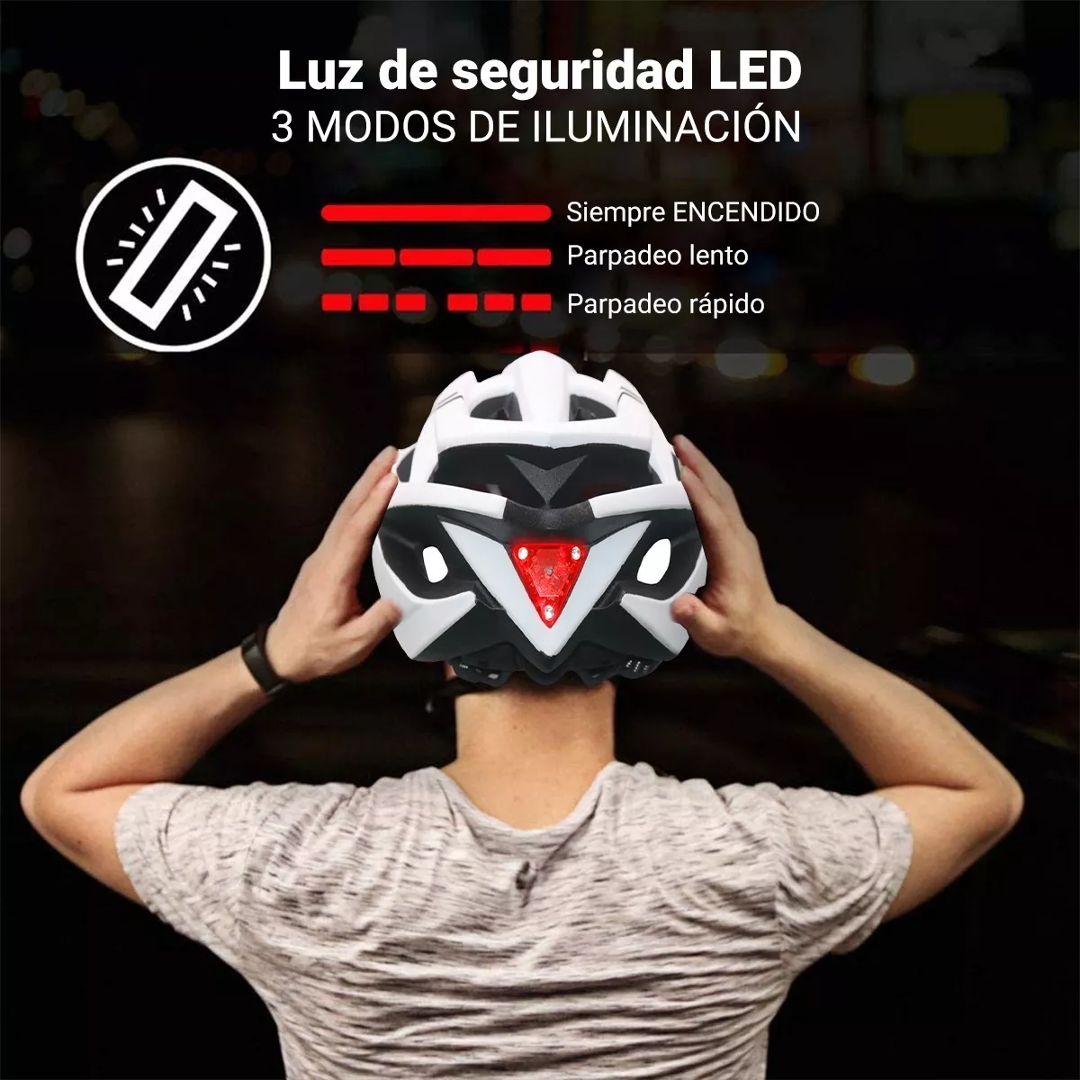 Foto 4 pulgar | Casco de Bicicleta Eo Safe Imports ESI-10638 Blanco con Luz Trasera