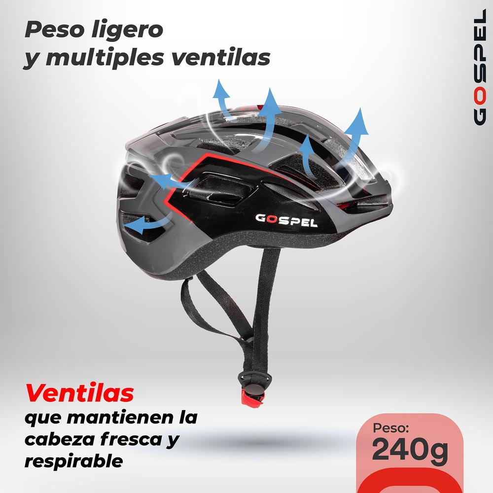 Foto 3 pulgar | Casco para Bicicleta Gospel con Luz Negro