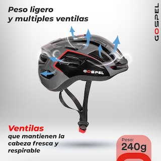 Foto 2 | Casco para Bicicleta Gospel con Luz Negro