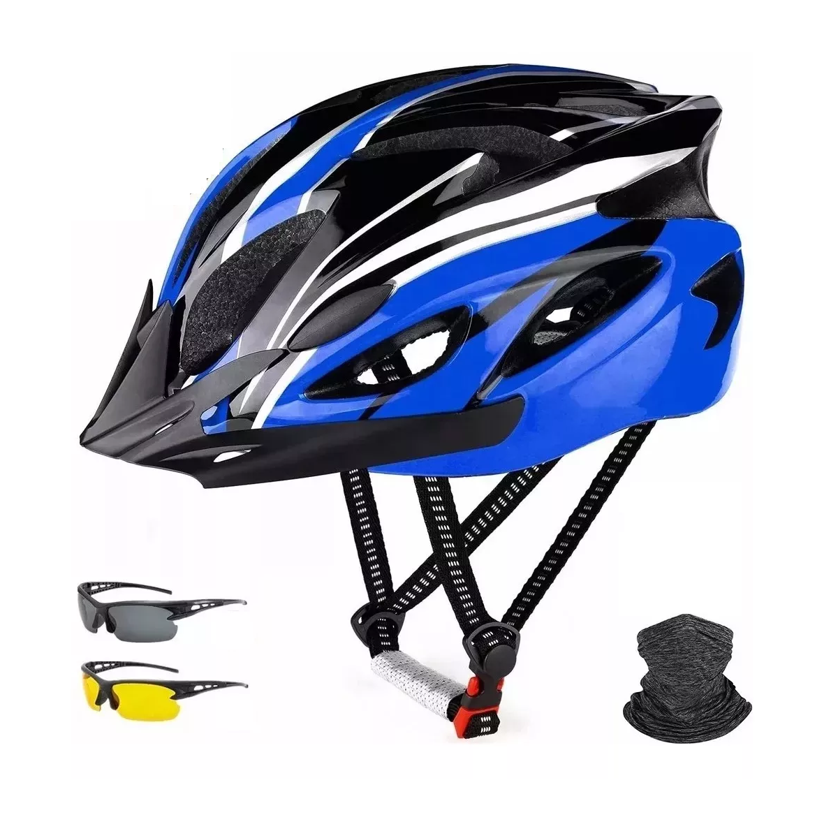 Casco De Bicicleta Unisex+ Luz De Bicicleta+mascara+gafas Eo Safe Imports Esi-13749 Azul