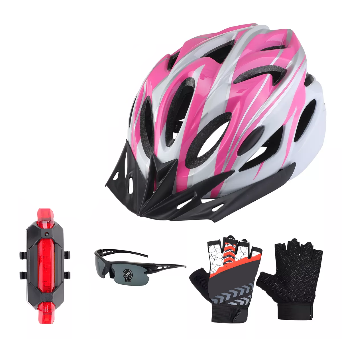 Foto 2 pulgar | Set De Casco, Luz De Bicicleta, Gafas Y Guantes 4pzs  Eo Safe Imports Esi-15816 Rosa