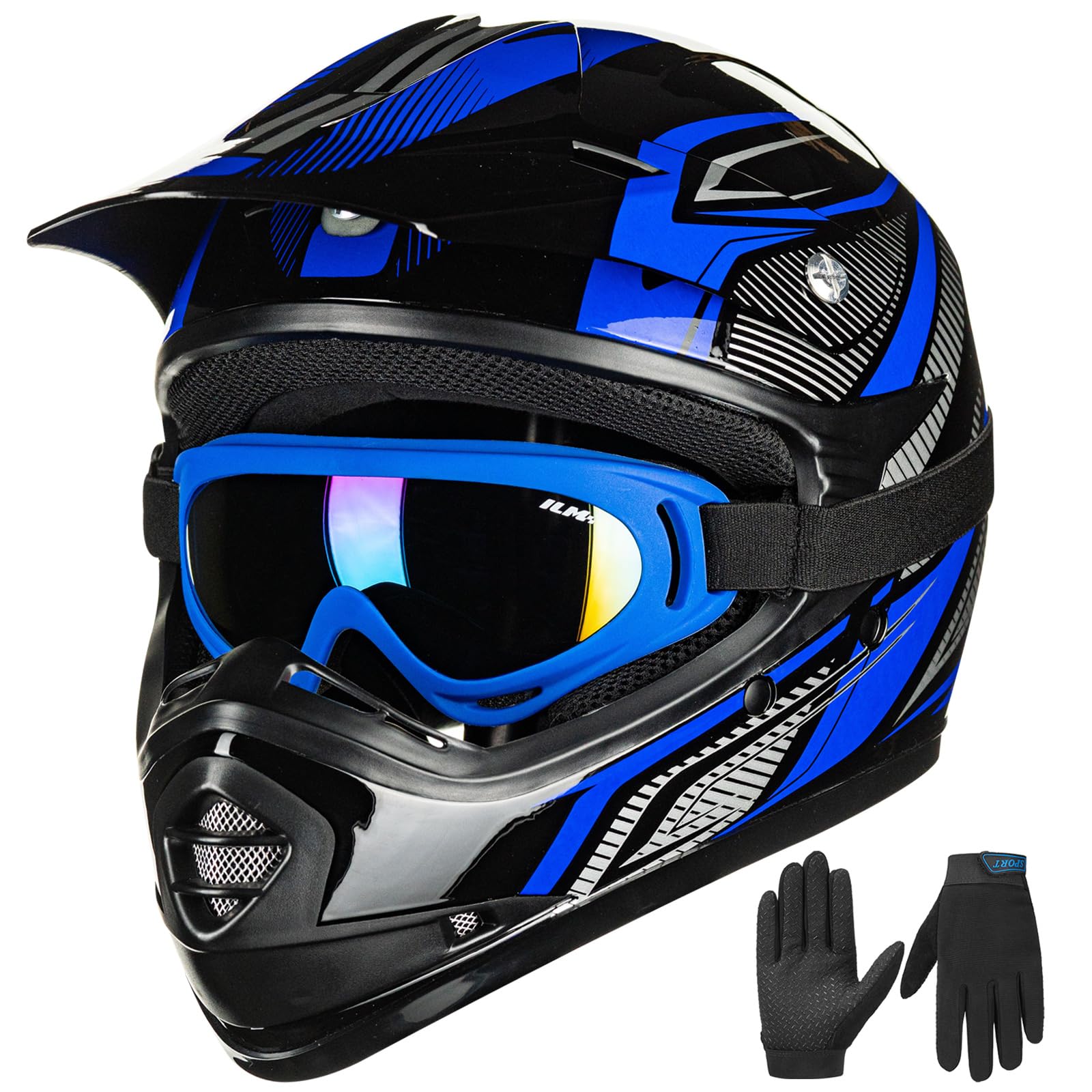 Casco Ilm Youth Kids Atv Motocross B07 Azul/plateado Dot - Venta Internacional.