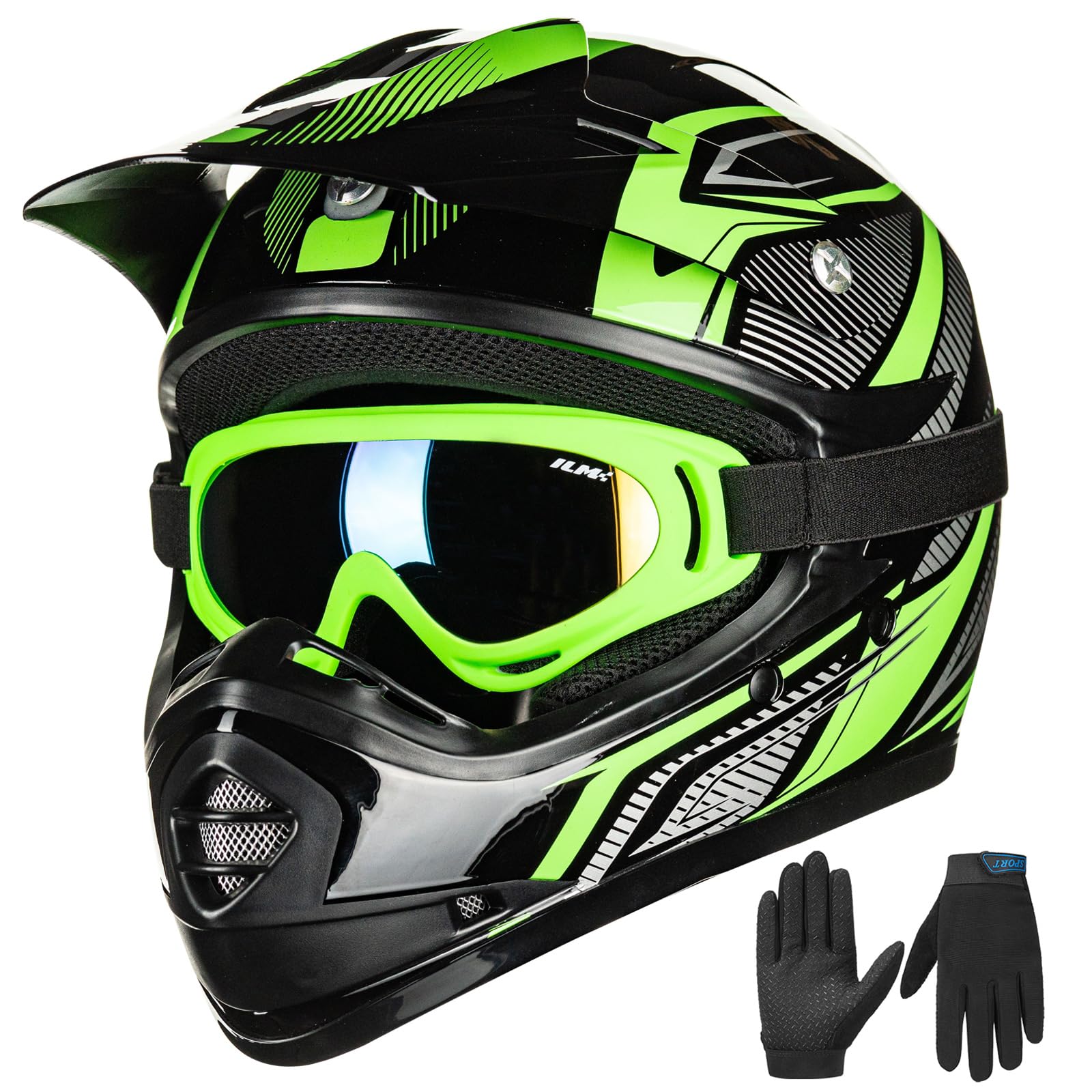Casco Ilm Youth Kids Atv Motocross B07 Verde/plateado Dot - Venta Internacional.