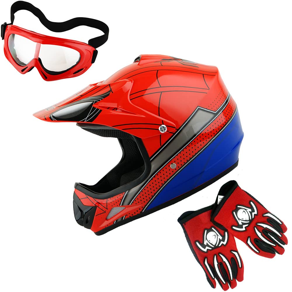 Casco De Motocross Wow Youth Spider Red, Gafas Y Guantes - Venta Internacional.