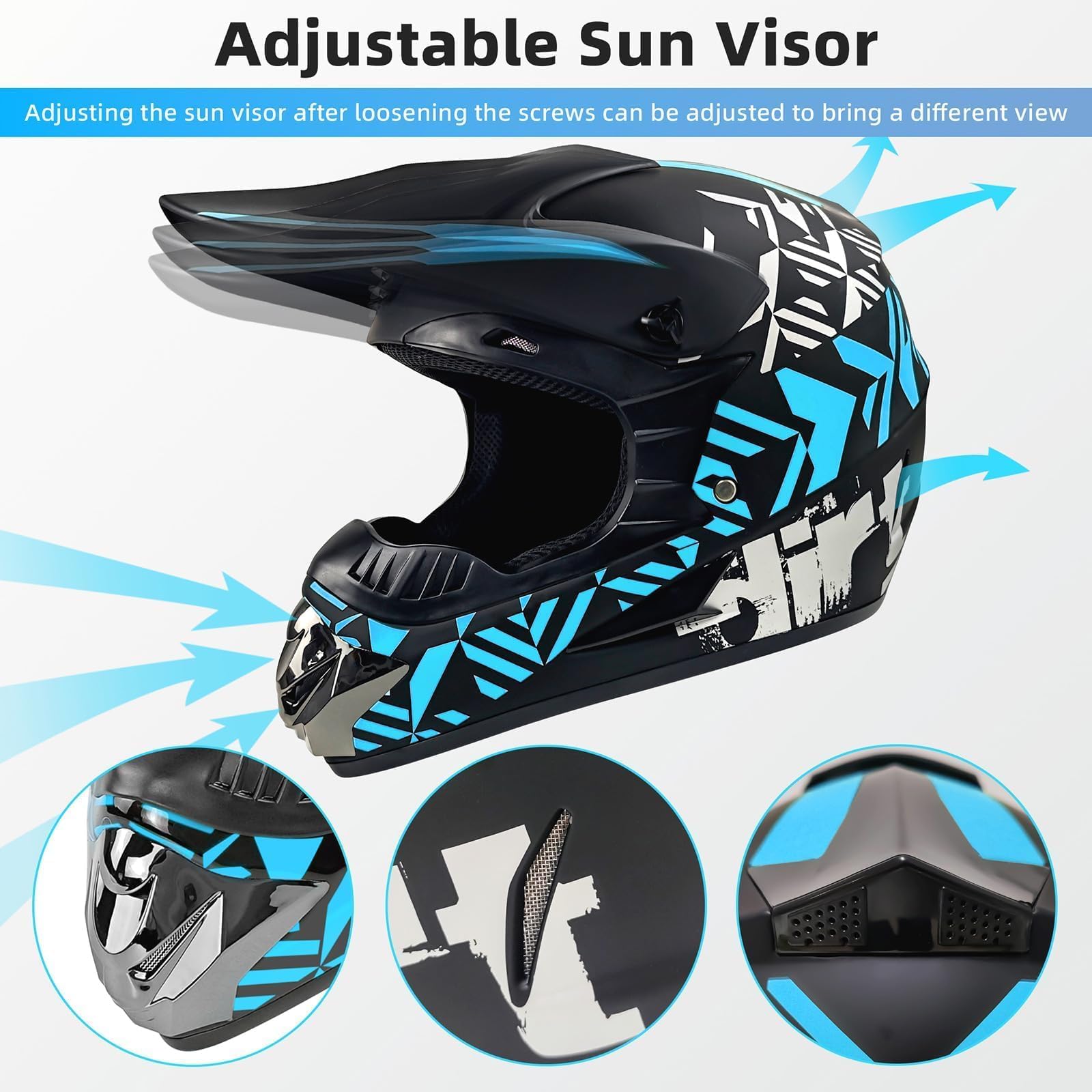 Foto 5 pulgar | Casco De Motocross Spark Para Jóvenes Y Niños Aprobado Por El Dot Con Gafas Azules - Venta Internacional.
