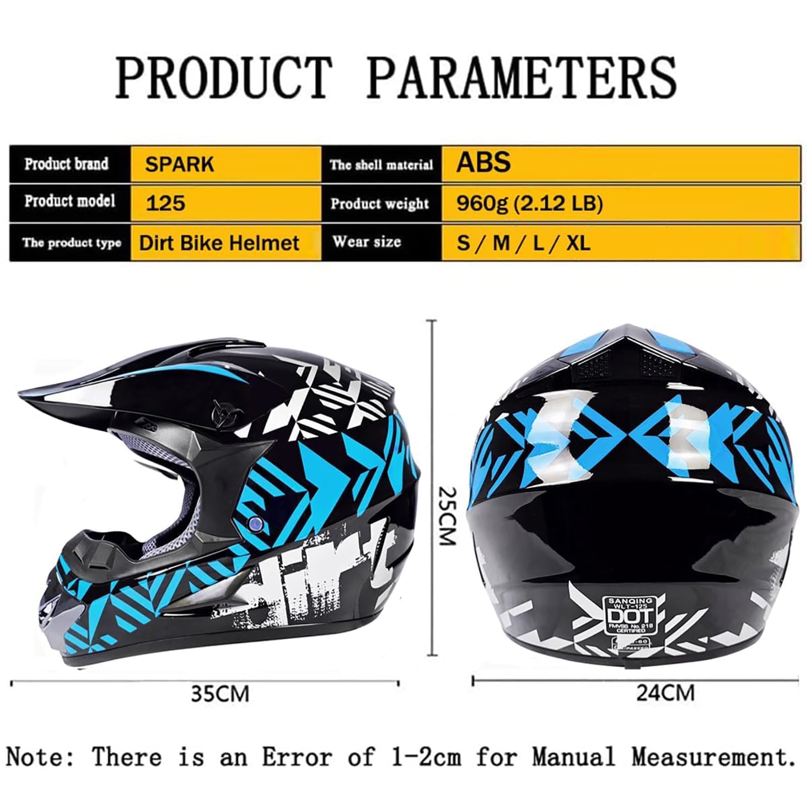 Foto 8 pulgar | Casco De Motocross Spark Para Jóvenes Y Niños Aprobado Por El Dot Con Gafas Azules - Venta Internacional.