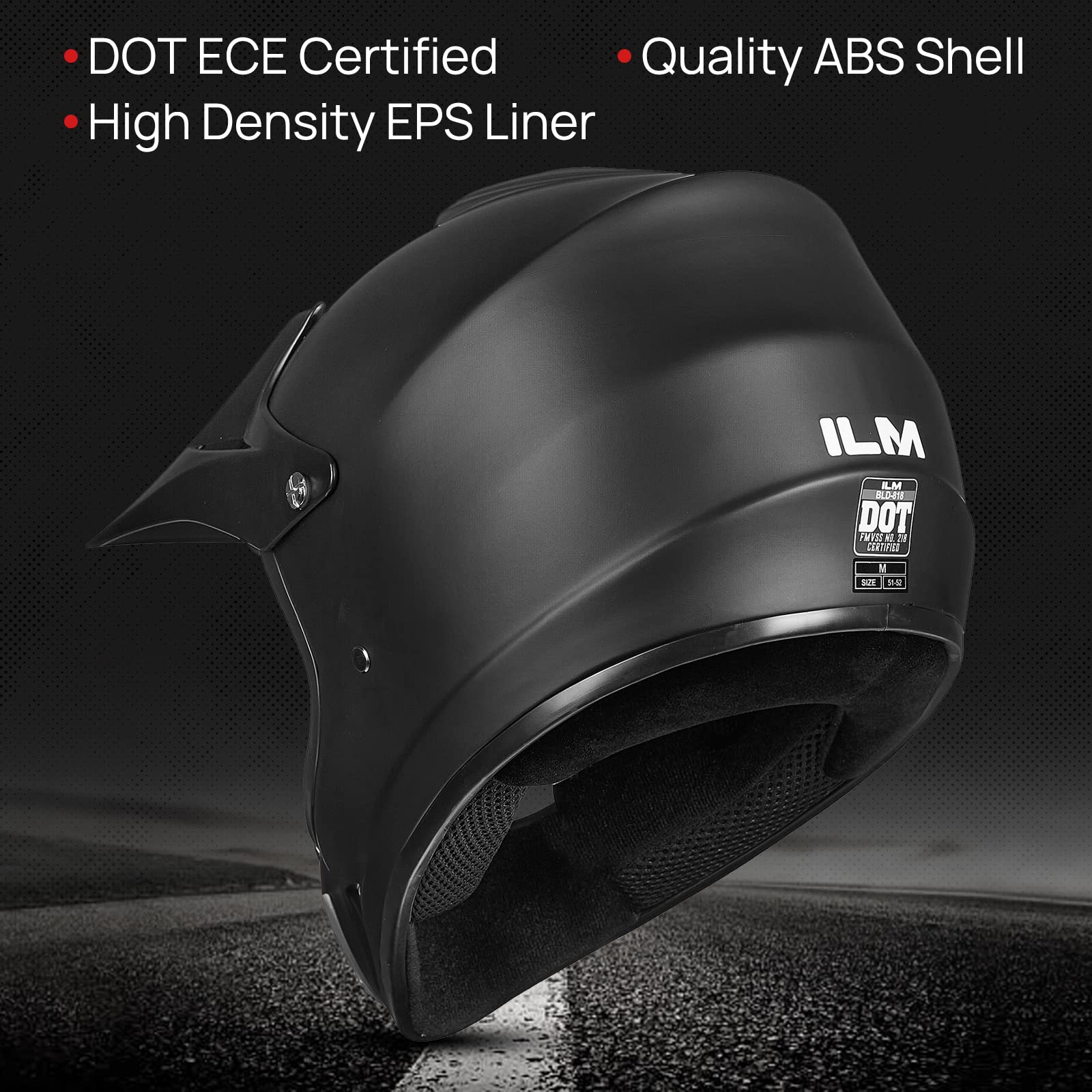 Foto 3 pulgar | Casco De Moto De Cross Ilm Bld-818 Youth-x-large Negro Mate Dot - Venta Internacional.