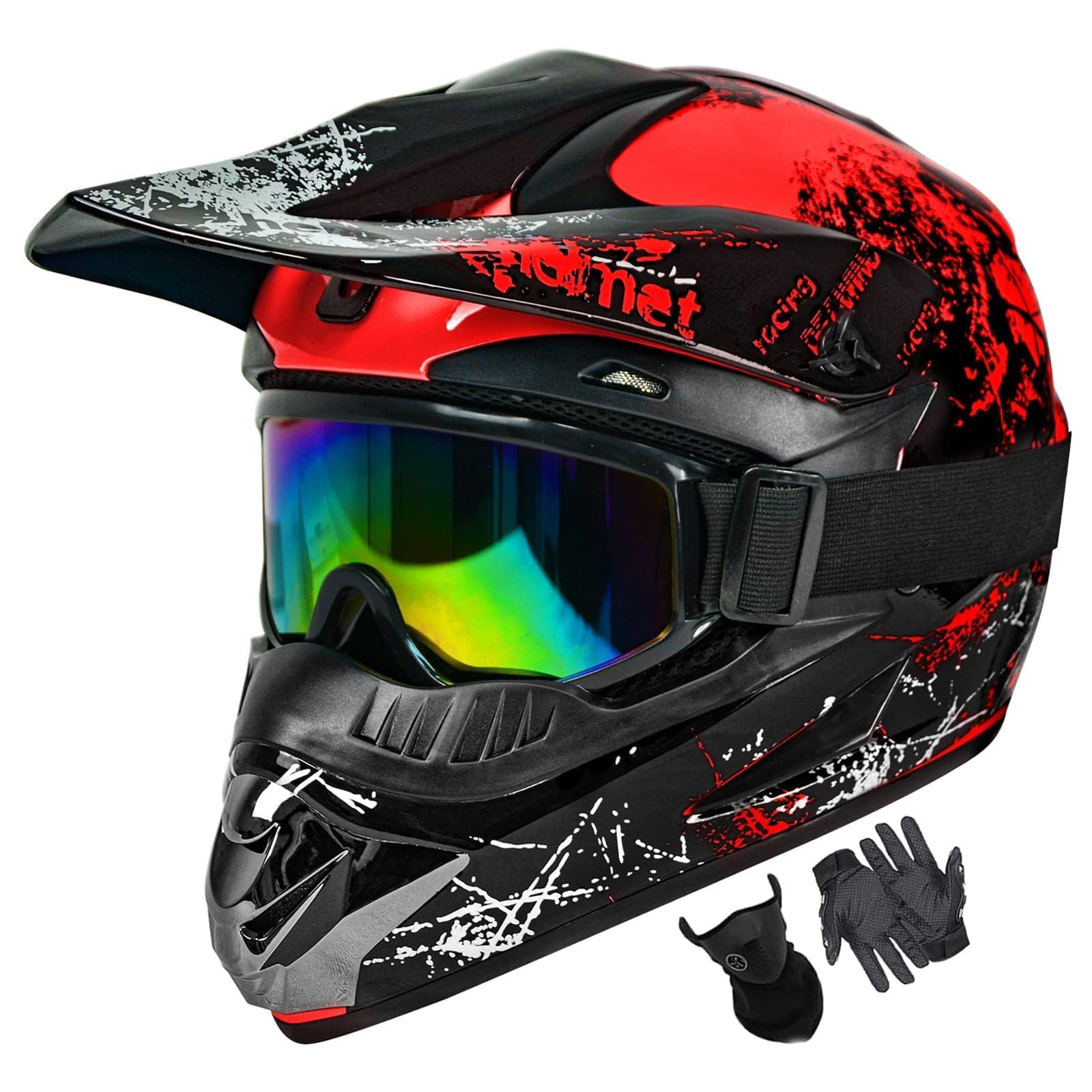 Casco De Moto De Cross Spark Para Niños Aprobado Por El Dot, Rojo - Venta Internacional.