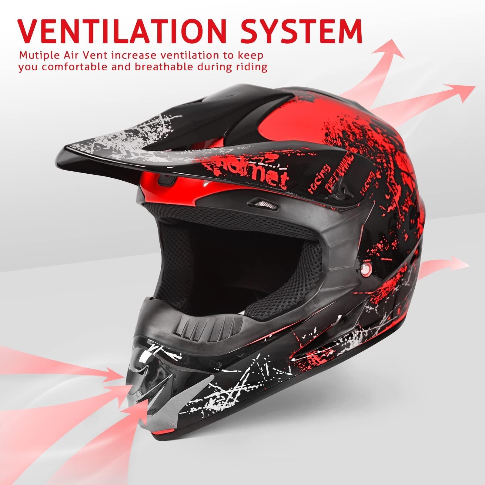 Foto 6 pulgar | Casco De Moto De Cross Spark Para Niños Aprobado Por El Dot, Rojo - Venta Internacional.