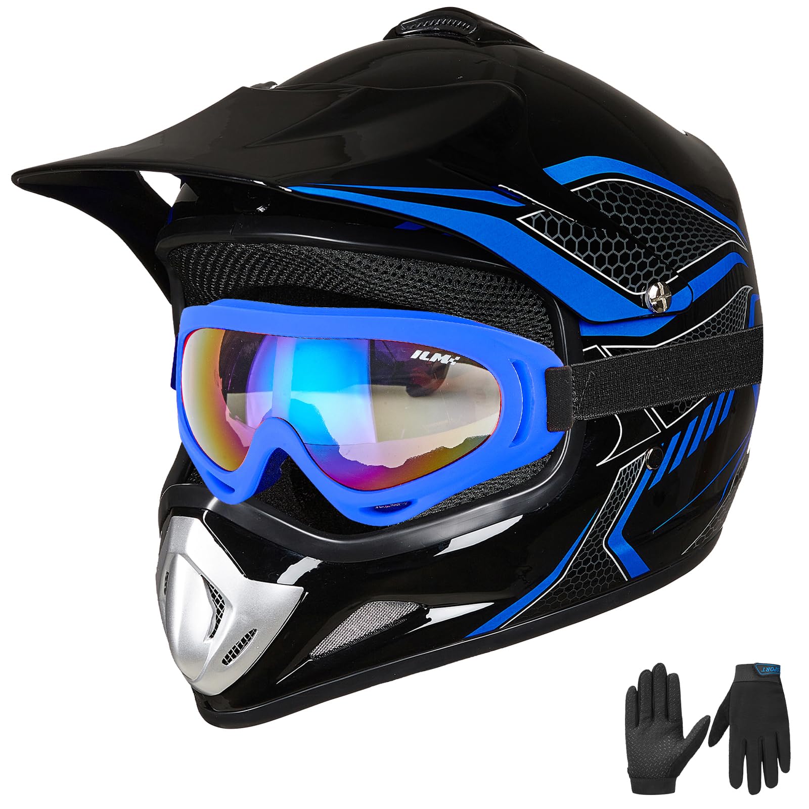 Casco De Moto De Cross Ilm Bld-818 Para Jóvenes Y Niños, Cara Completa, Azul Dot - Venta Internacional.