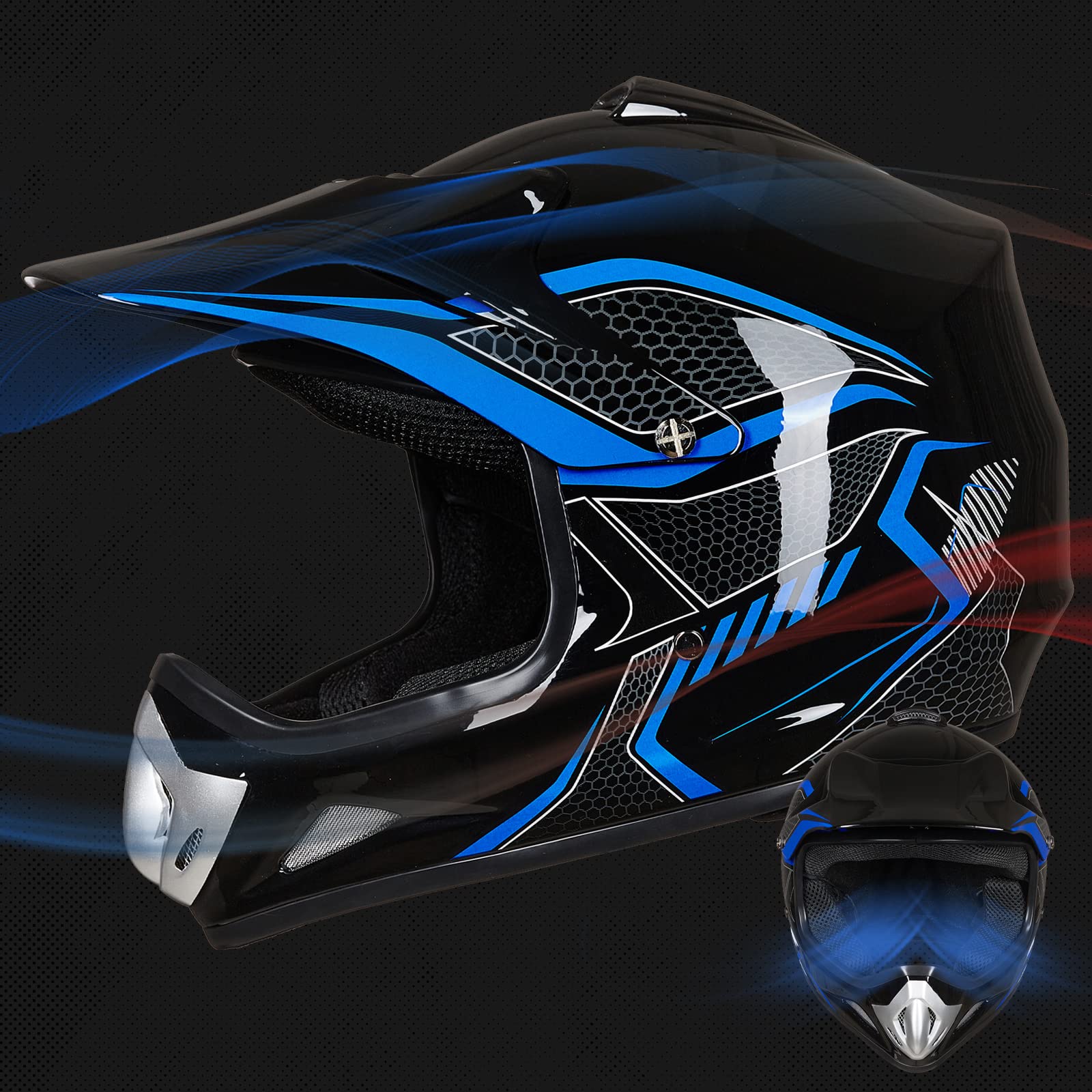 Foto 4 pulgar | Casco De Moto De Cross Ilm Bld-818 Para Jóvenes Y Niños, Cara Completa, Azul Dot - Venta Internacional.