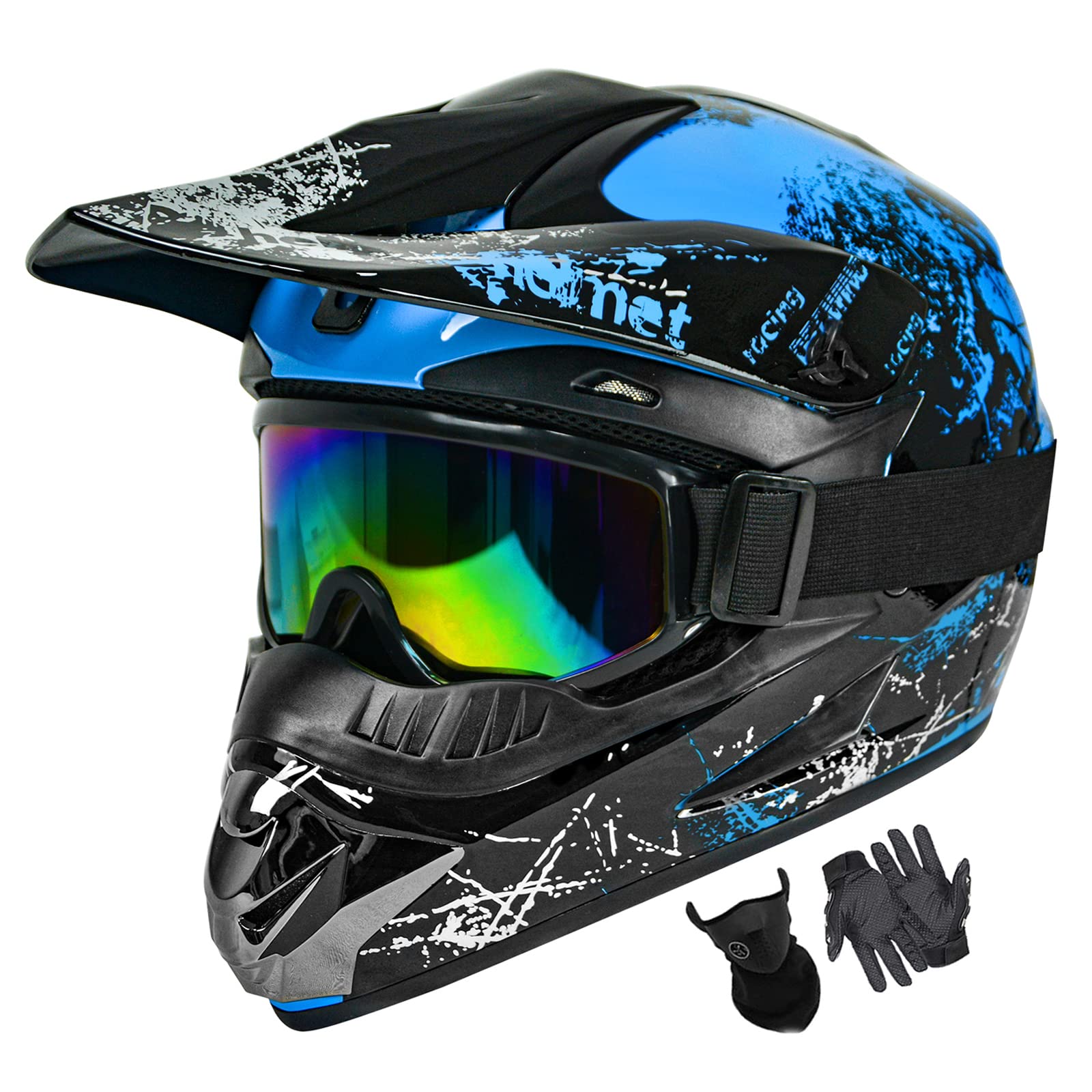 Casco De Moto De Cross Spark Para Niños Aprobado Por El Dot, Azul - Venta Internacional.