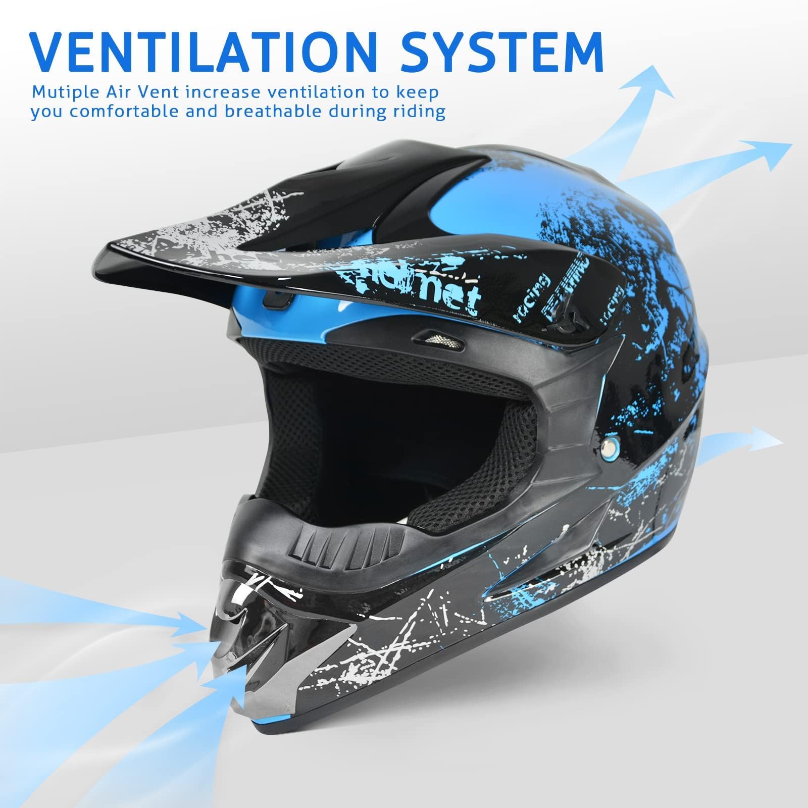Foto 5 pulgar | Casco De Moto De Cross Spark Para Niños Aprobado Por El Dot, Azul - Venta Internacional.