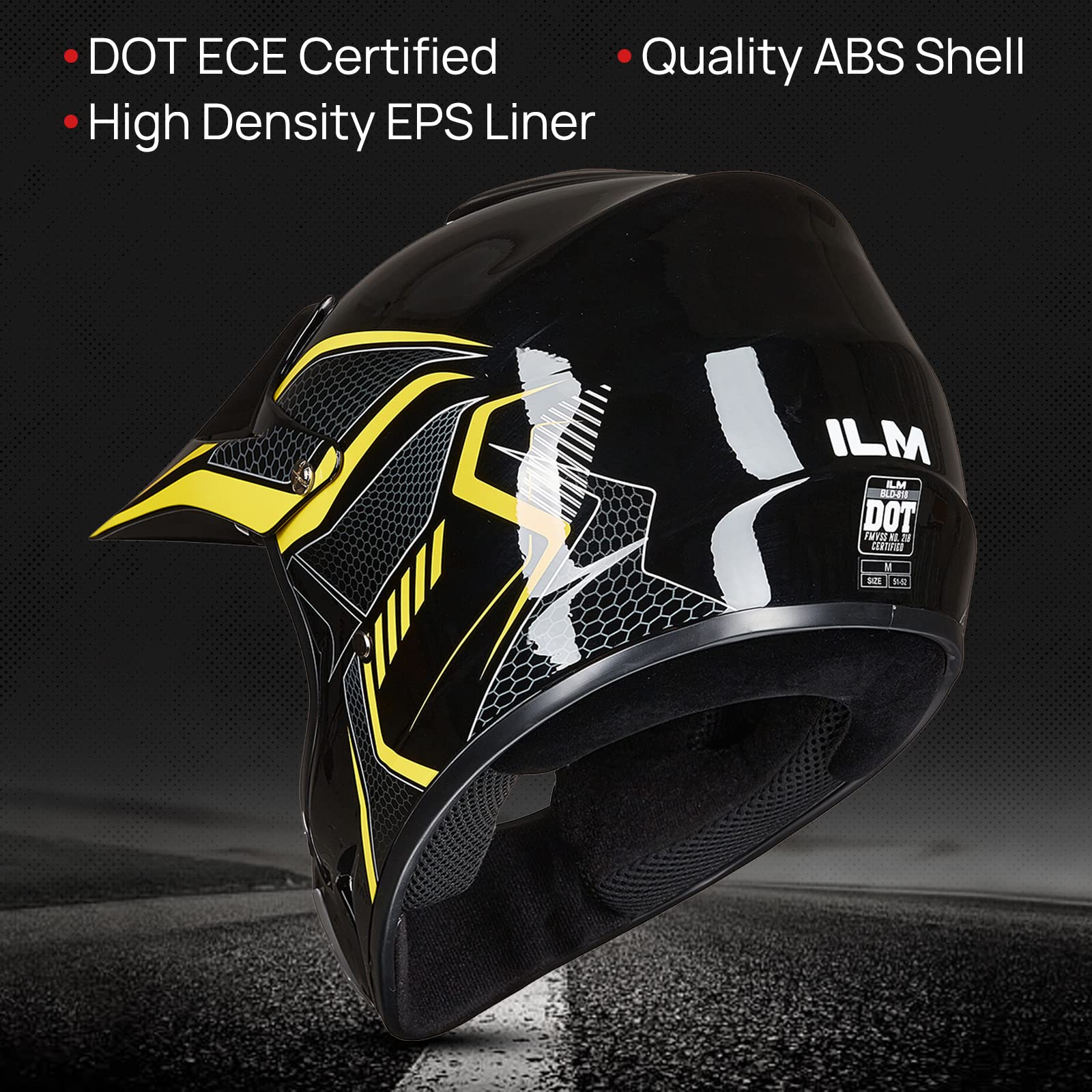 Foto 3 pulgar | Casco De Moto De Cross Ilm Bld-818 Para Jóvenes Y Niños, Cara Completa, Amarillo Dot - Venta Internacional.