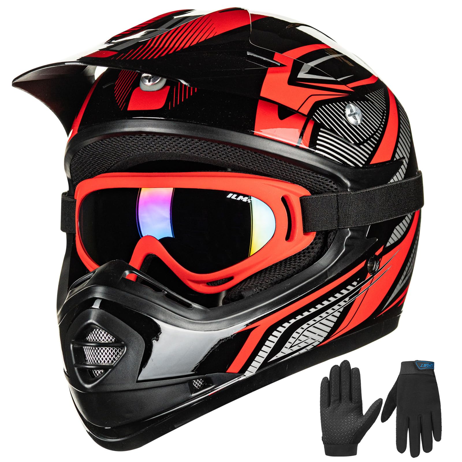Casco Ilm Para Jóvenes Y Niños, Atv Motocross B07, Rojo/plateado, Aprobado Por El Dot - Venta Internacional.