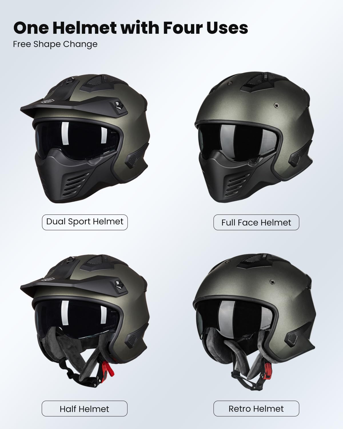 Foto 2 | Casco Ilm 726x Con Cara Abierta Para Motocicleta 3/4 Dot, Color Verde Medianoche - Venta Internacional.