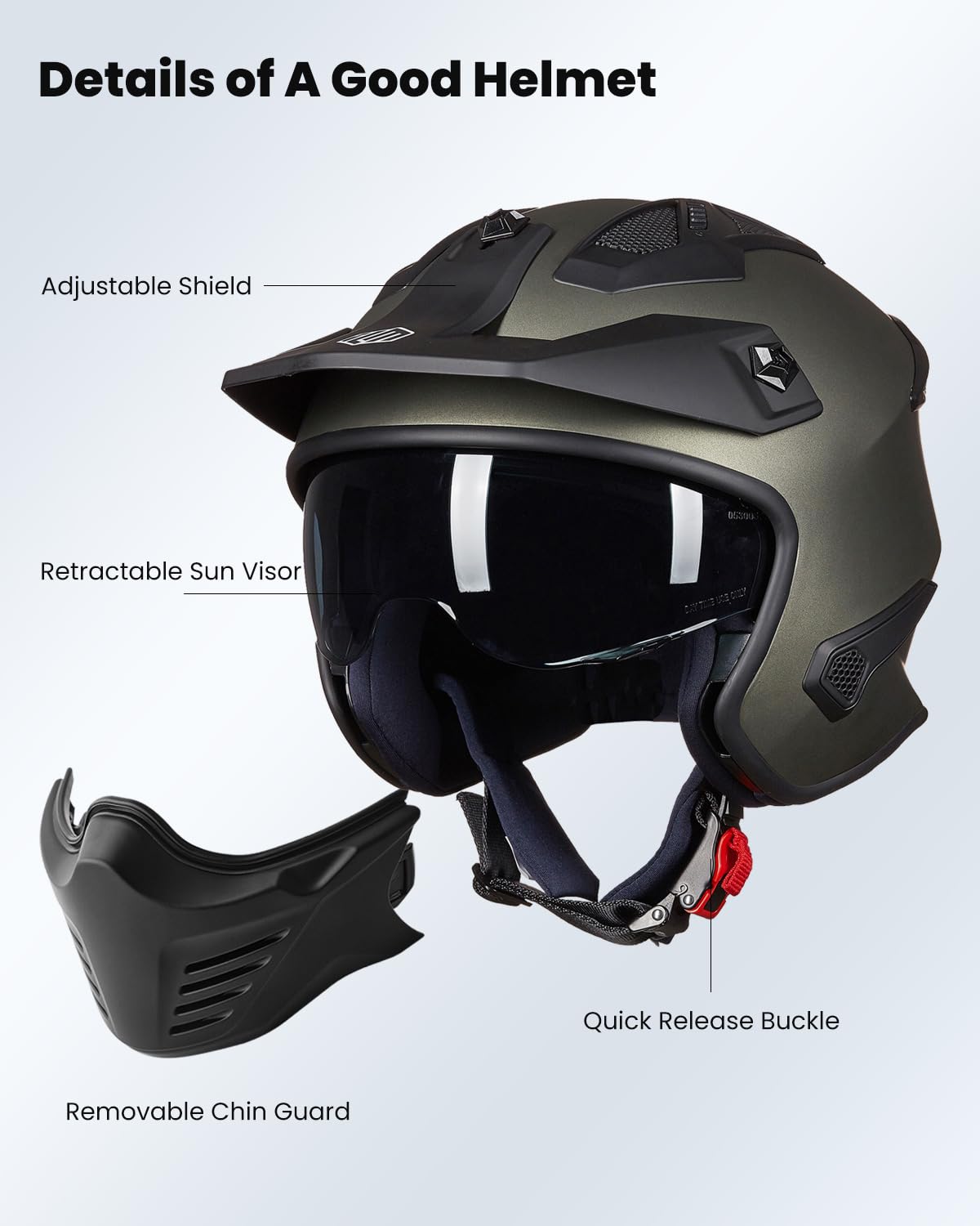 Foto 4 pulgar | Casco Ilm 726x Con Cara Abierta Para Motocicleta 3/4 Dot, Color Verde Medianoche - Venta Internacional.