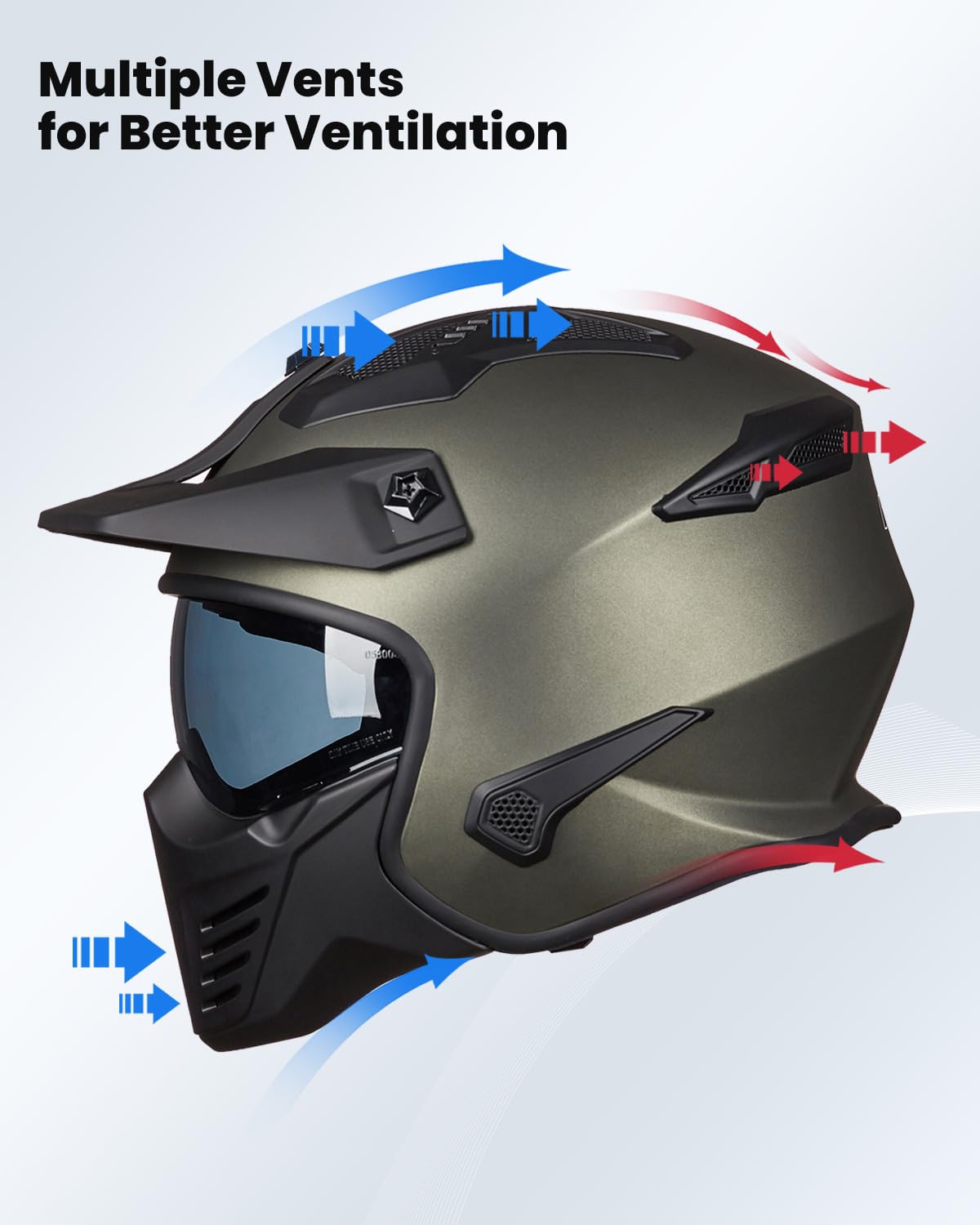 Foto 6 pulgar | Casco Ilm 726x Con Cara Abierta Para Motocicleta 3/4 Dot, Color Verde Medianoche - Venta Internacional.