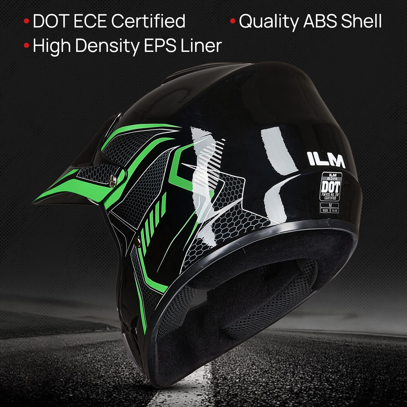Foto 3 pulgar | Casco Integral Para Moto De Cross Ilm Bld-818 Para Jóvenes Y Niños, Color Verde Dot - Venta Internacional.