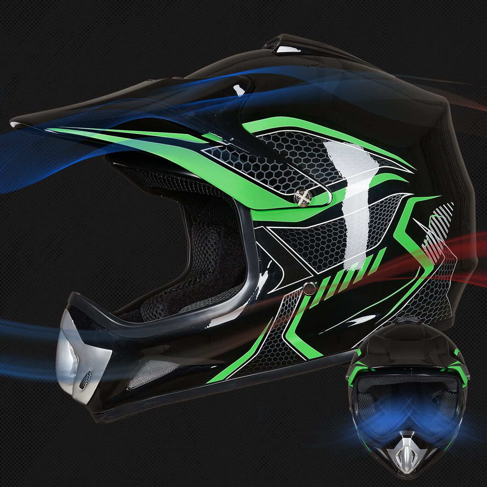 Foto 4 pulgar | Casco Integral Para Moto De Cross Ilm Bld-818 Para Jóvenes Y Niños, Color Verde Dot - Venta Internacional.