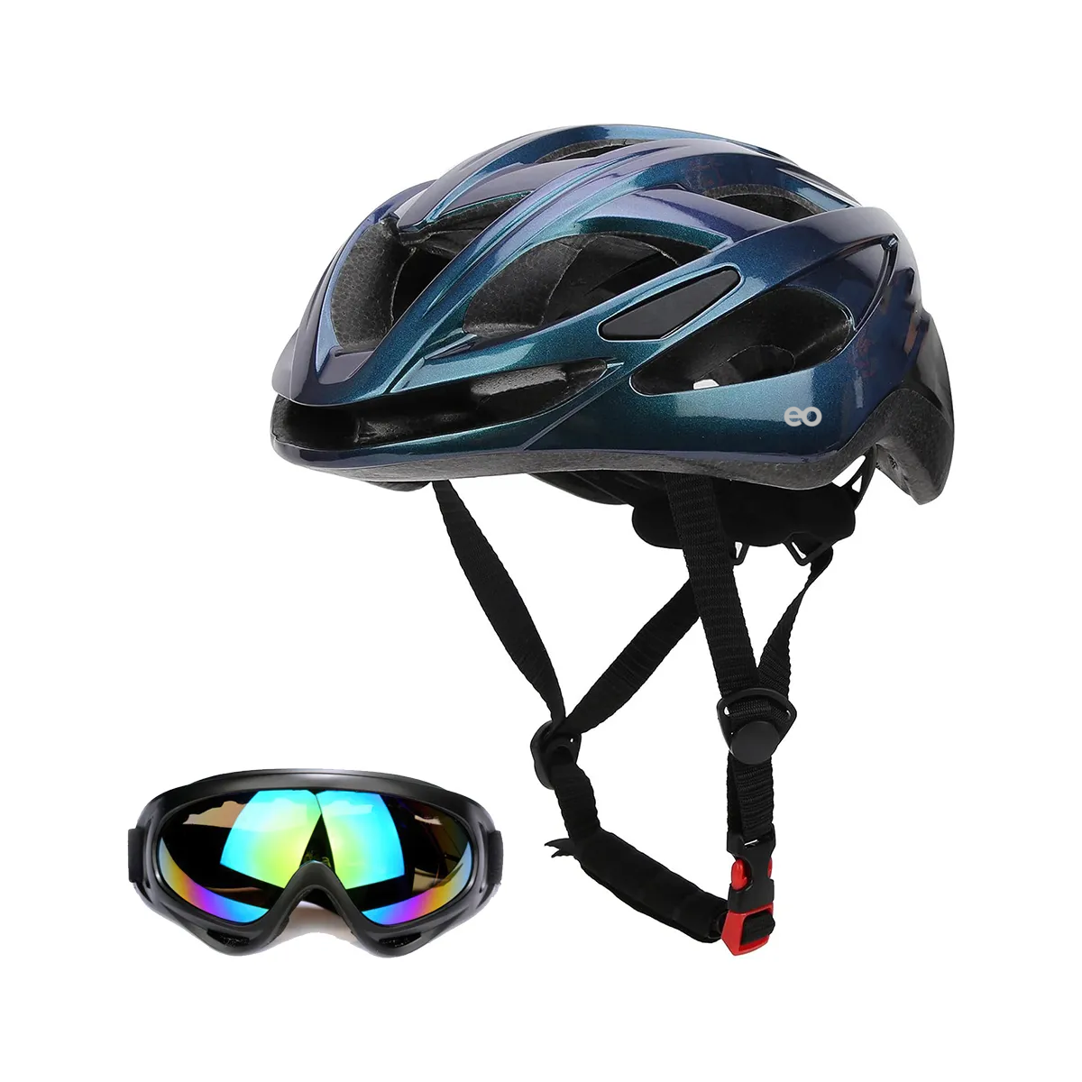 Casco Bicicleta Ciclismo De Montaña Ajustable Con Gafas Purpura Camaleon Eo Safe Imports Esi-18691 Purpura