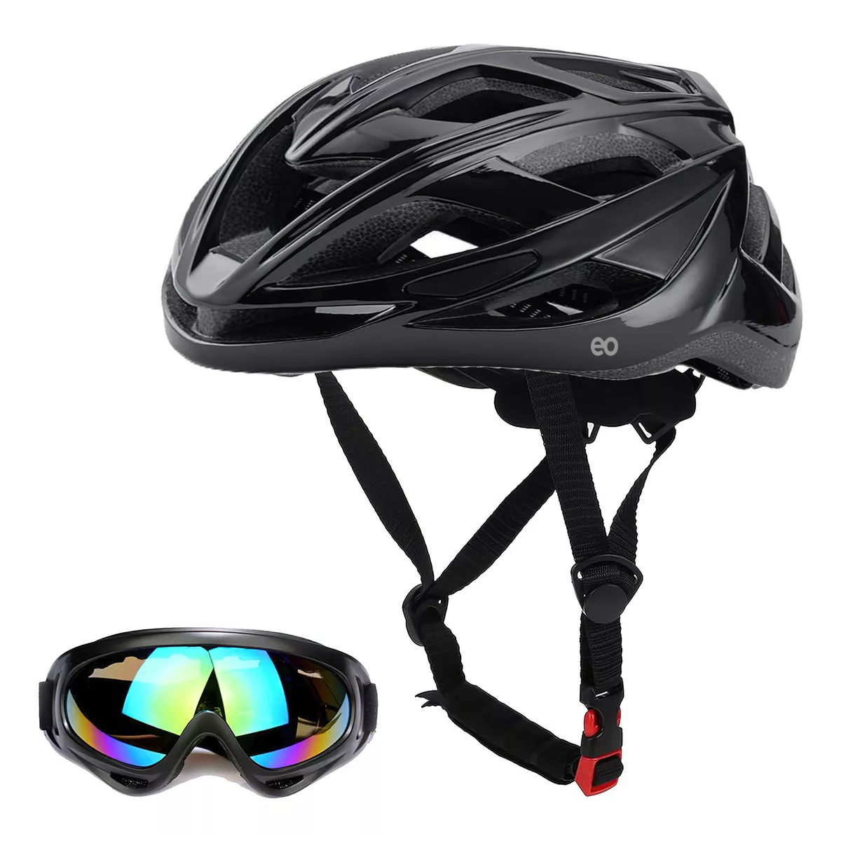 Casco Bicicleta Ciclismo De Montaña Mtb Ajustable Con Gafas Eo Safe Imports Esi-18690 Negro