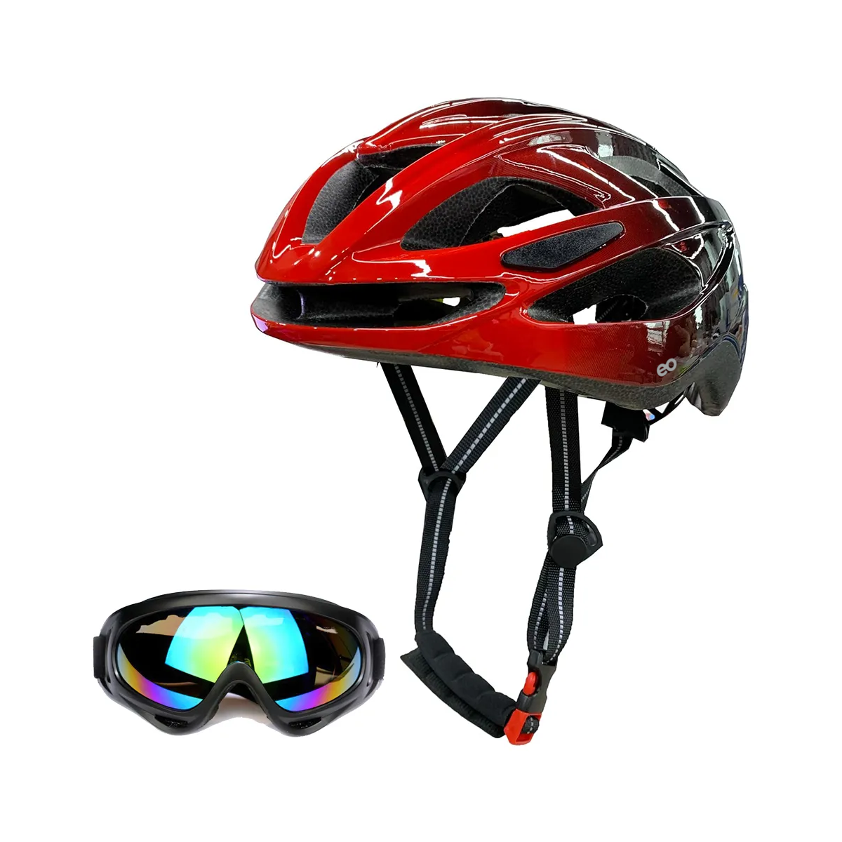 Casco Ajustable Bicicleta Ciclismo De Montaña Con Gafas Eo Safe Imports Esi-18692 Rojo
