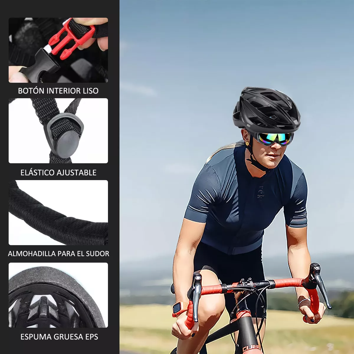 Foto 3 | Casco Ajustable Bicicleta Ciclismo De Montaña Con Gafas Eo Safe Imports Esi-18692 Rojo