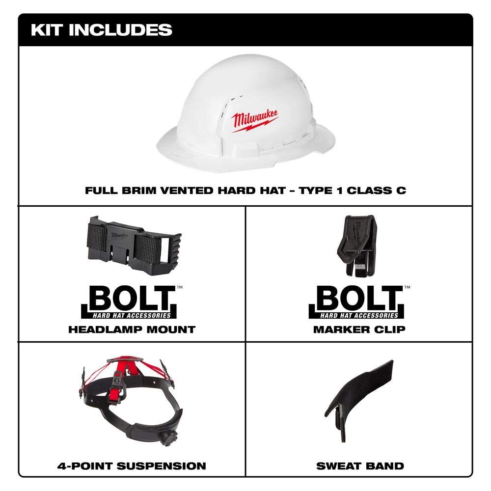 Foto 4 pulgar | Casco Milwaukee Bolt, Blanco, Tipo 1, Clase C, Ala Completa - Venta Internacional.
