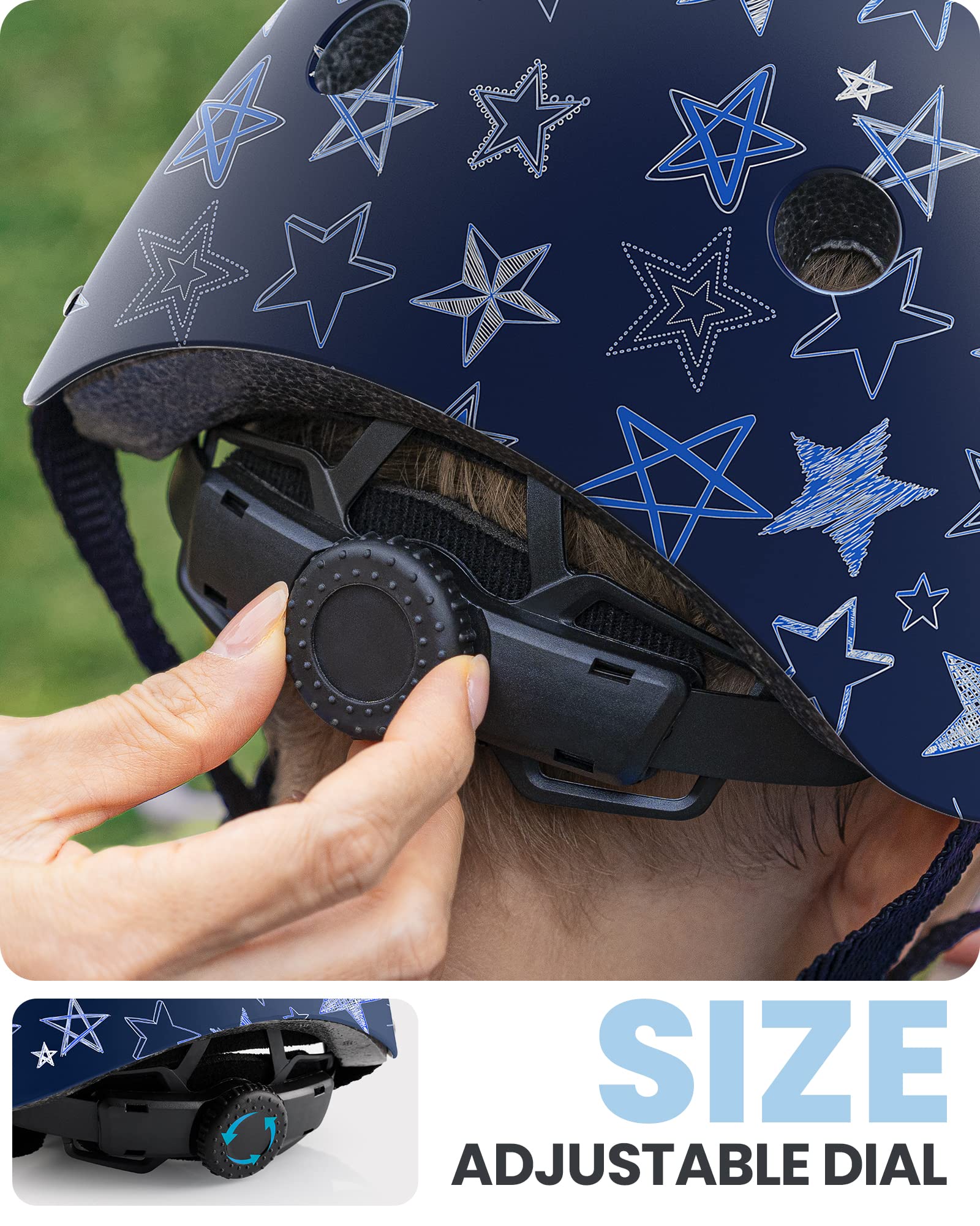 Foto 3 | Casco De Bicicleta Outdoormaster Para Jóvenes Y Niños Con Estrellas Azules, Talla M - Venta Internacional.