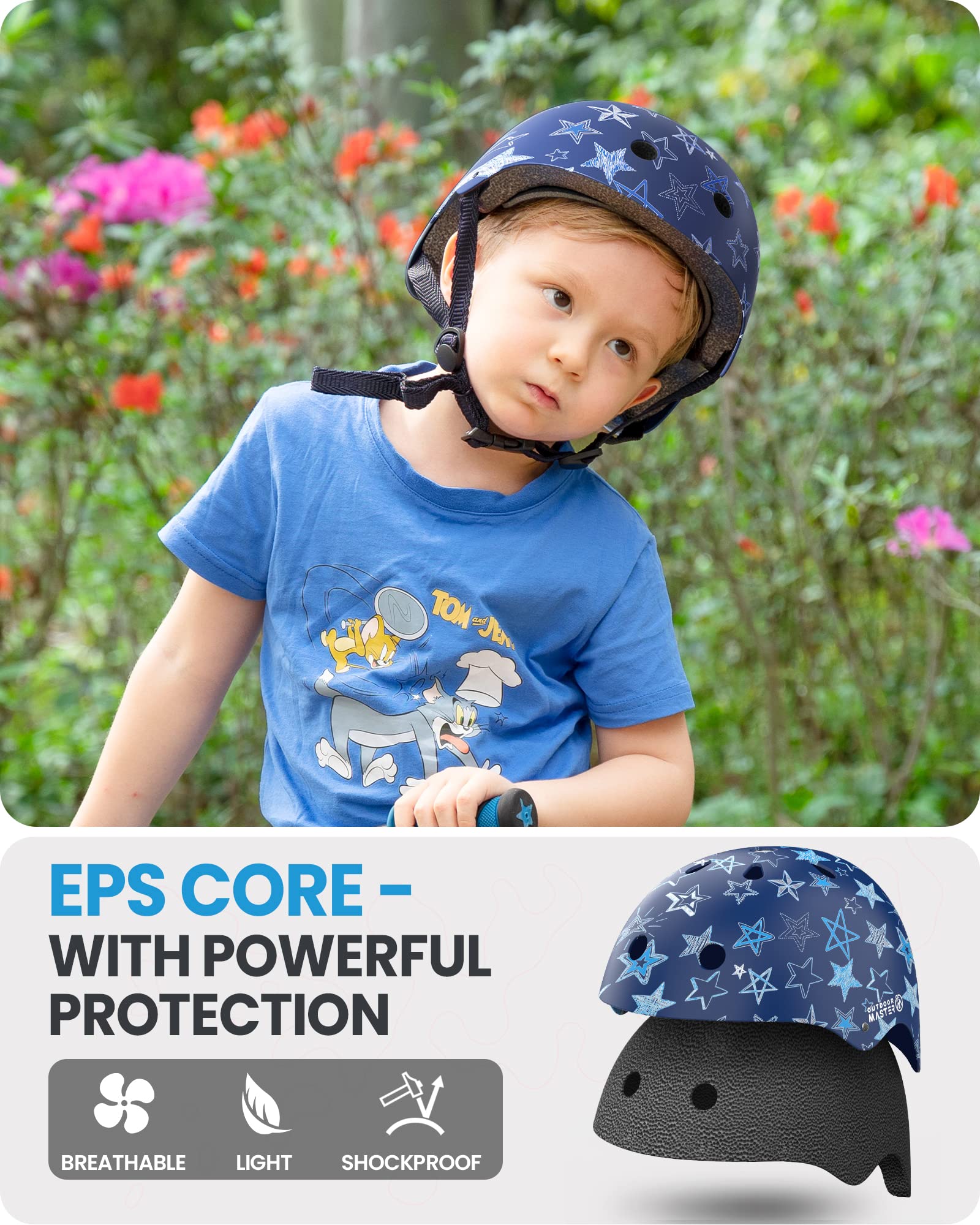 Foto 5 | Casco De Bicicleta Outdoormaster Para Jóvenes Y Niños Con Estrellas Azules, Talla M - Venta Internacional.