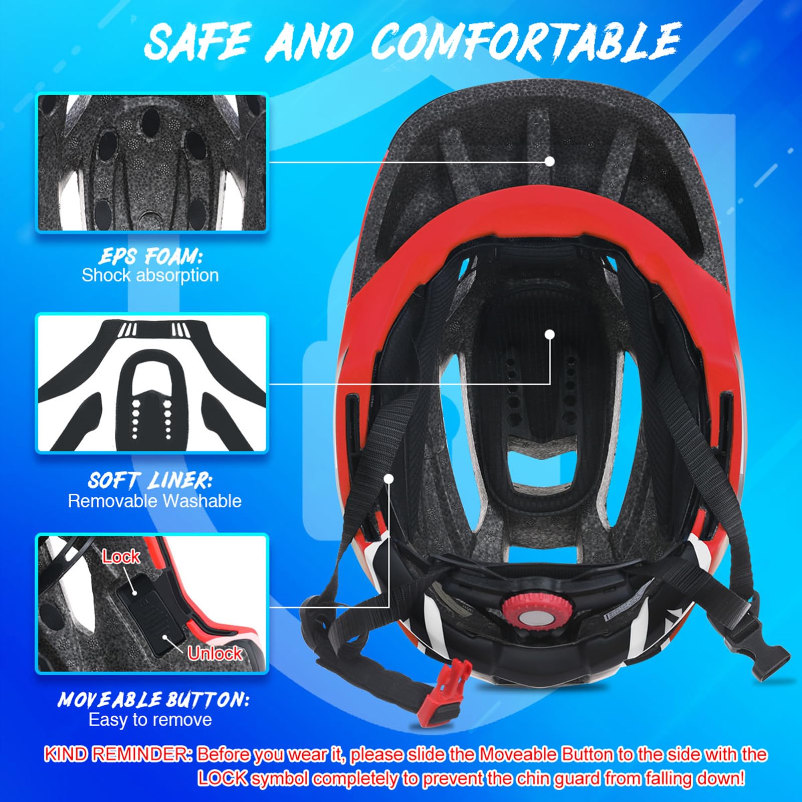 Foto 5 | Casco Lixada Para Niños, Ajustable, Desmontable, Integral, Azul - Venta Internacional.