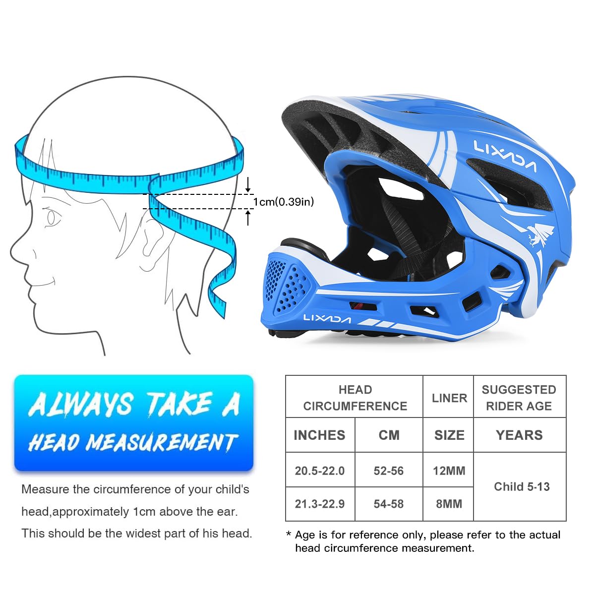 Foto 3 pulgar | Casco De Ciclismo Lixada Para Niños, Desmontable, De Cara Completa, De 52 A 58 Cm - Venta Internacional.