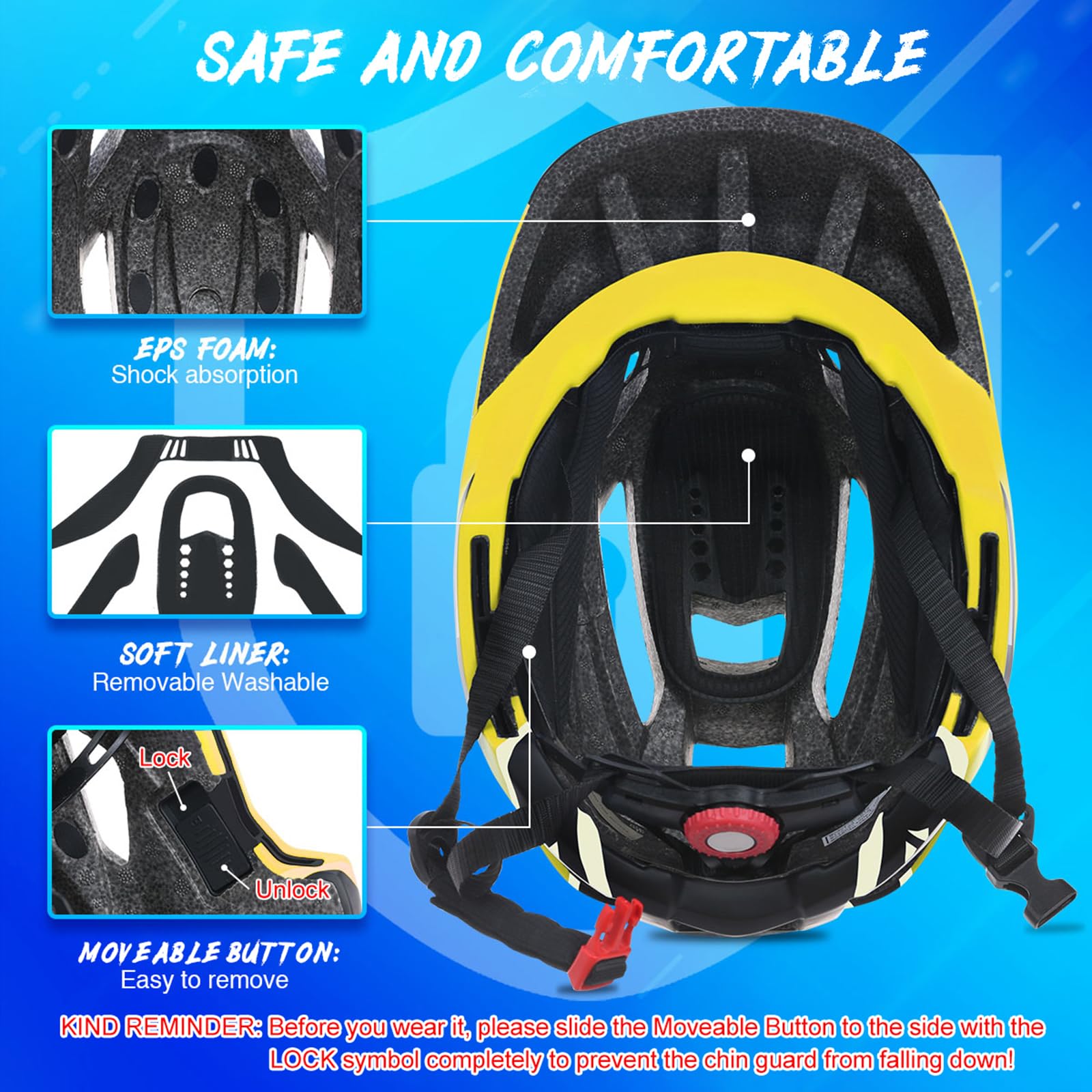 Foto 5 | Casco Lixada Para Niños, Ajustable, Desmontable, Integral, Azul - Venta Internacional.