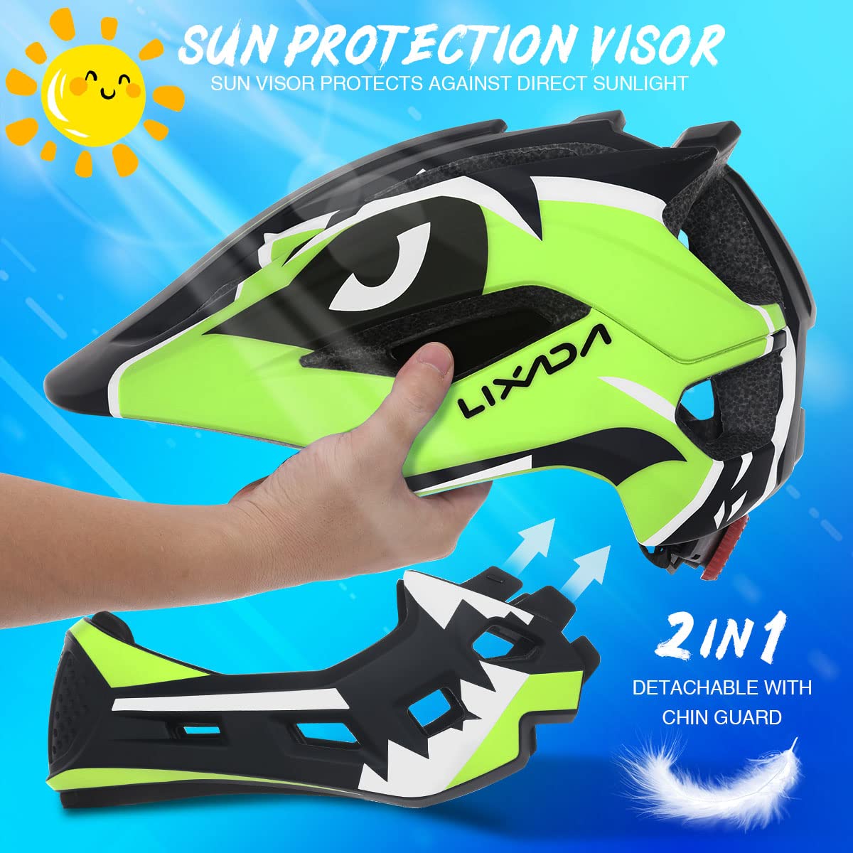 Foto 3 pulgar | Casco De Bicicleta Lixada Para Niños, Ajustable, Desmontable, Integral, Azul - Venta Internacional.