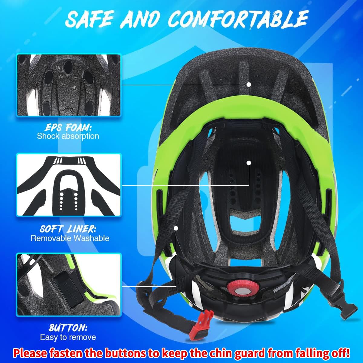 Foto 5 pulgar | Casco De Bicicleta Lixada Para Niños, Ajustable, Desmontable, Integral, Azul - Venta Internacional.