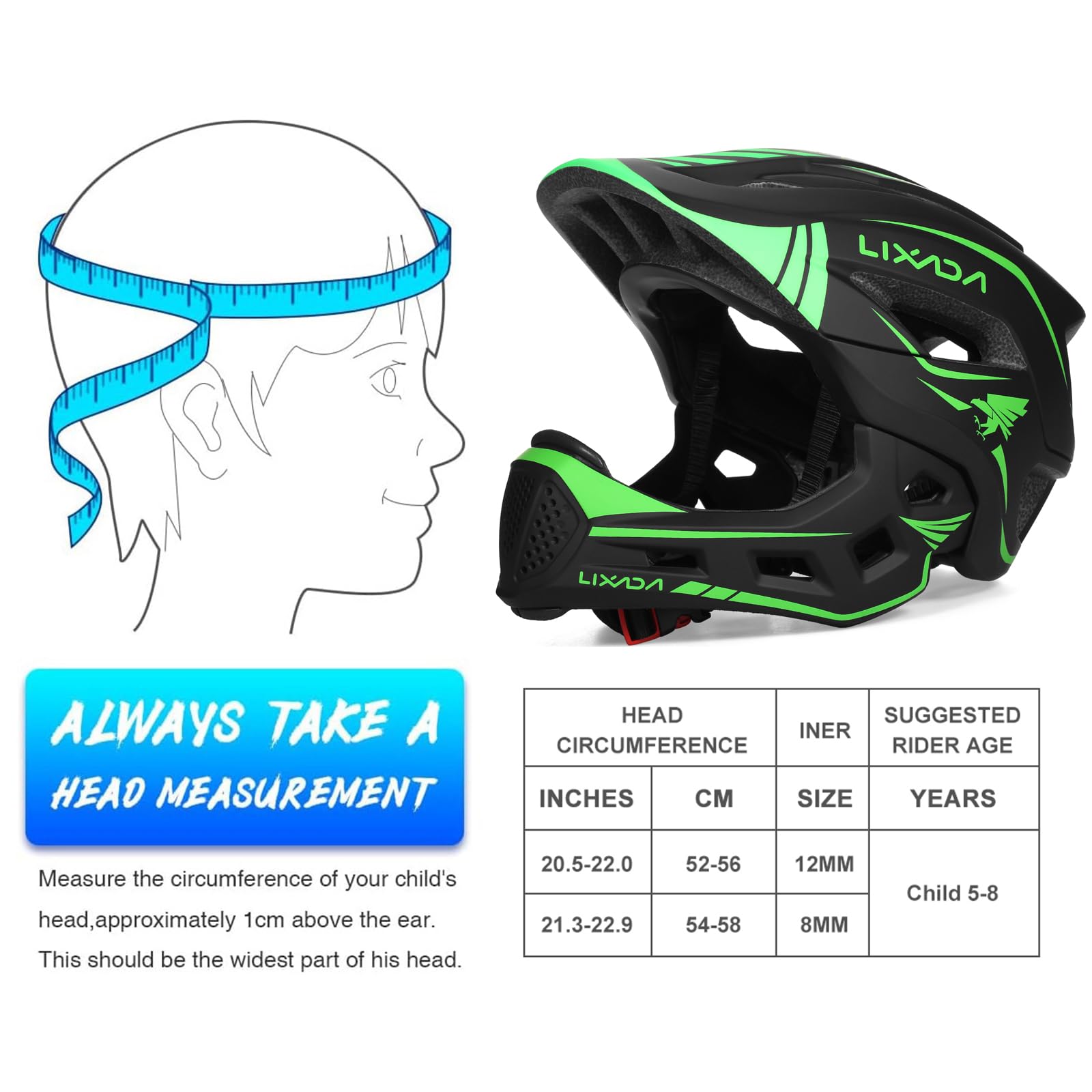 Foto 3 | Casco De Ciclismo Lixada Para Niños, Desmontable, De Cara Completa, De 52 A 58 Cm - Venta Internacional.