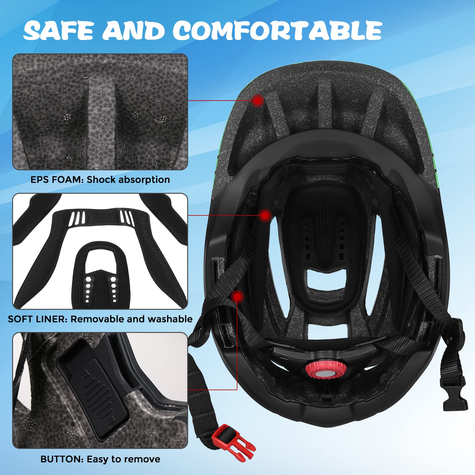 Foto 6 pulgar | Casco De Ciclismo Lixada Para Niños, Desmontable, De Cara Completa, De 52 A 58 Cm - Venta Internacional.