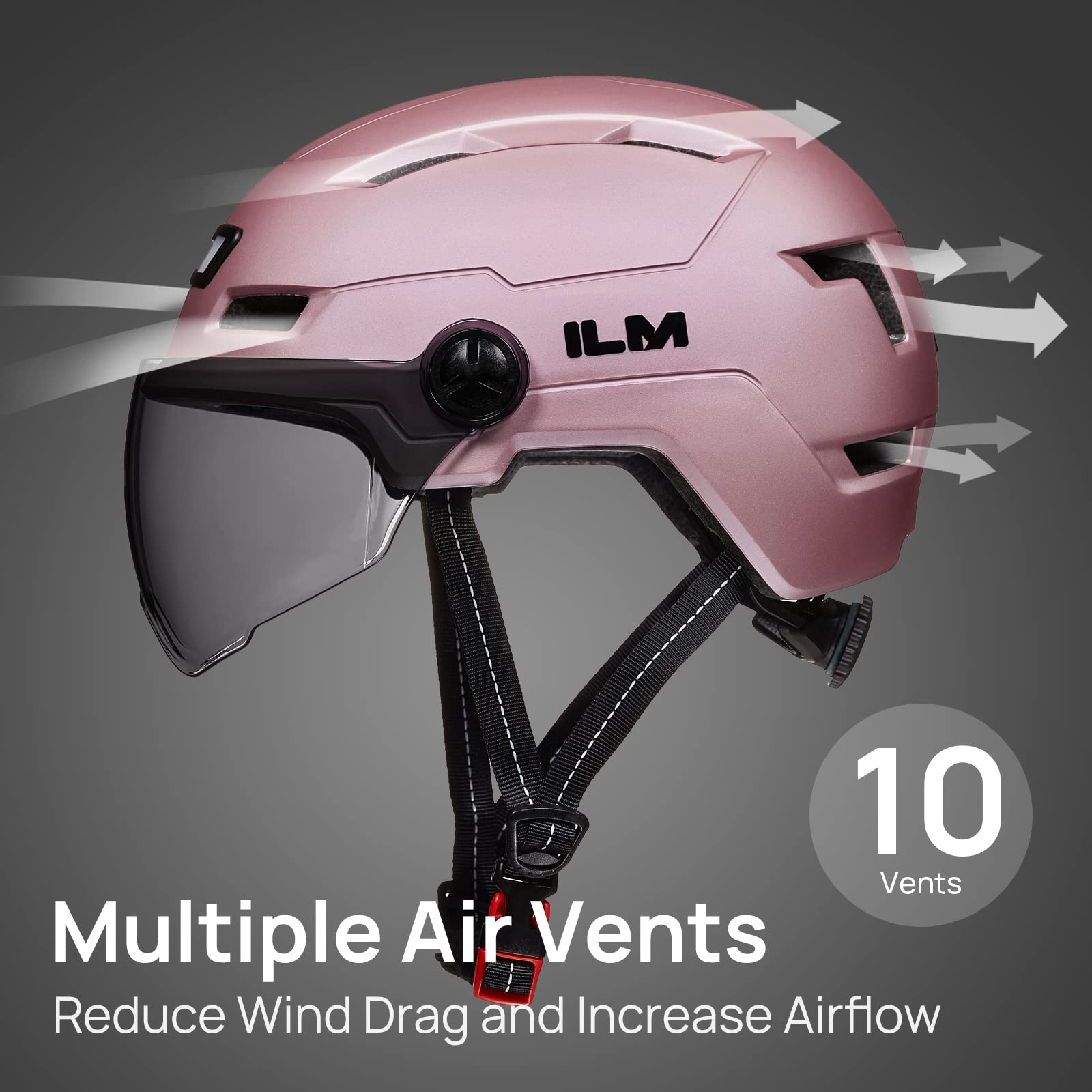 Foto 5 pulgar | Casco De Bicicleta Ilm E3-10l Con Led Recargable Por Usb, Color Rosa Claro - Venta Internacional.