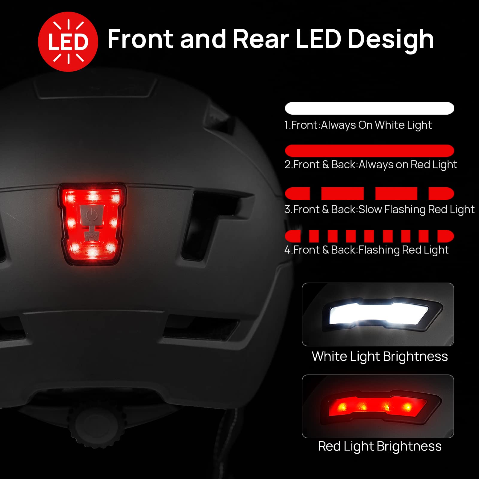 Foto 3 pulgar | Casco De Bicicleta Ilm E3-10l Con Luz Led Recargable Por Usb, Color Negro - Venta Internacional.