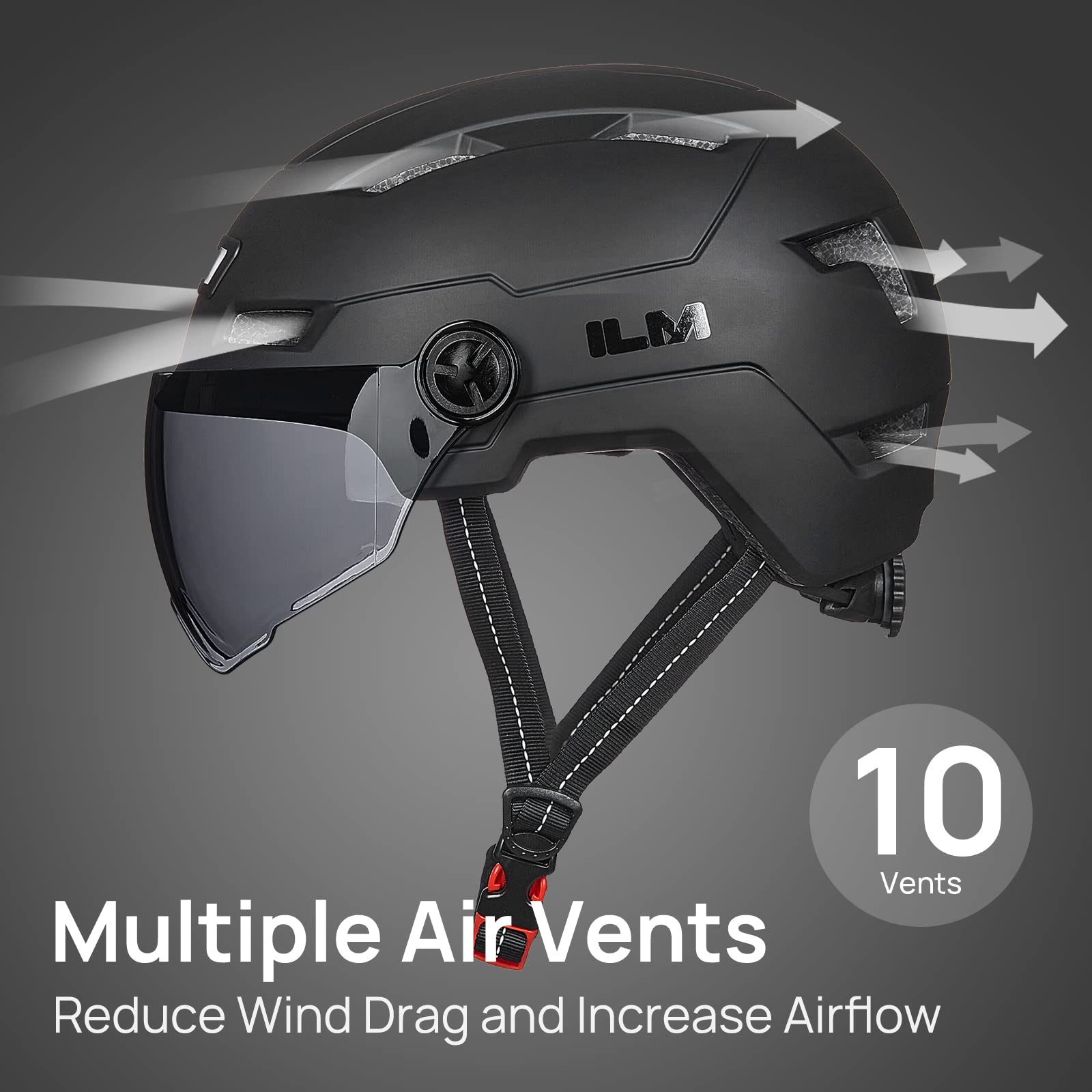 Foto 5 pulgar | Casco De Bicicleta Ilm E3-10l Con Luz Led Recargable Por Usb, Color Negro - Venta Internacional.